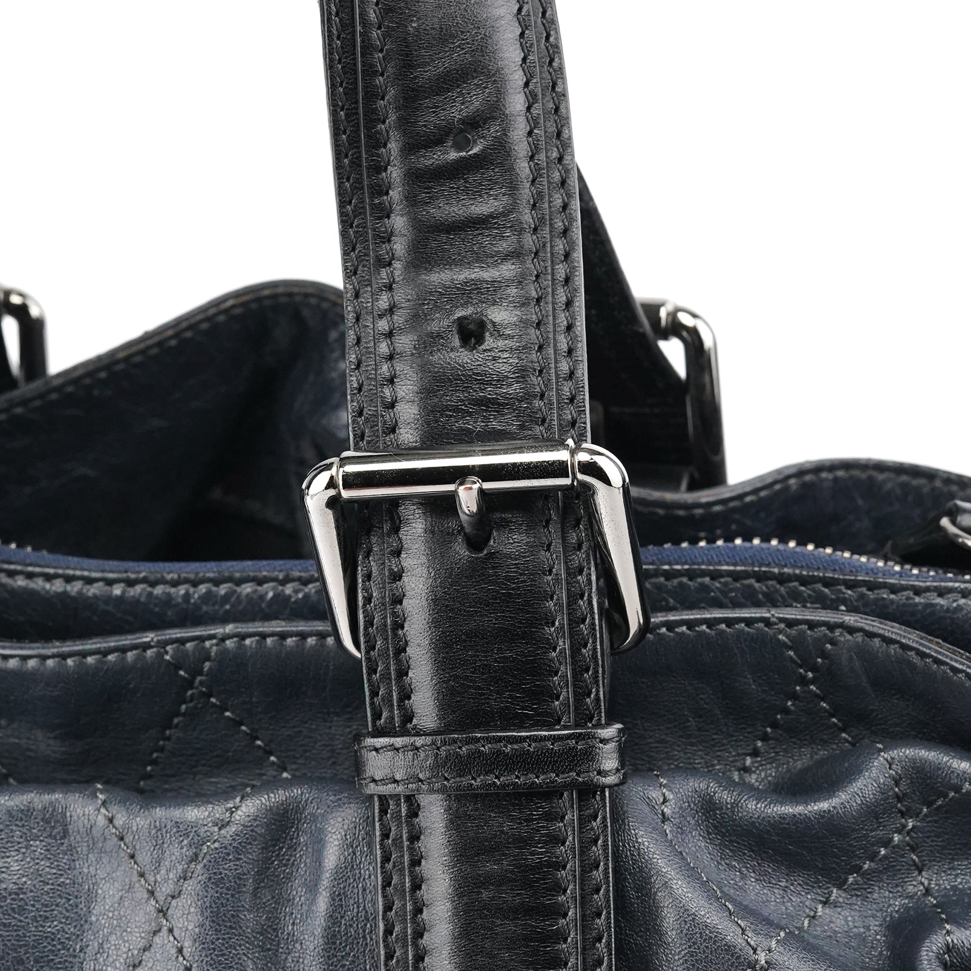 Navy Leather Quilted 2-Way Tote Bag