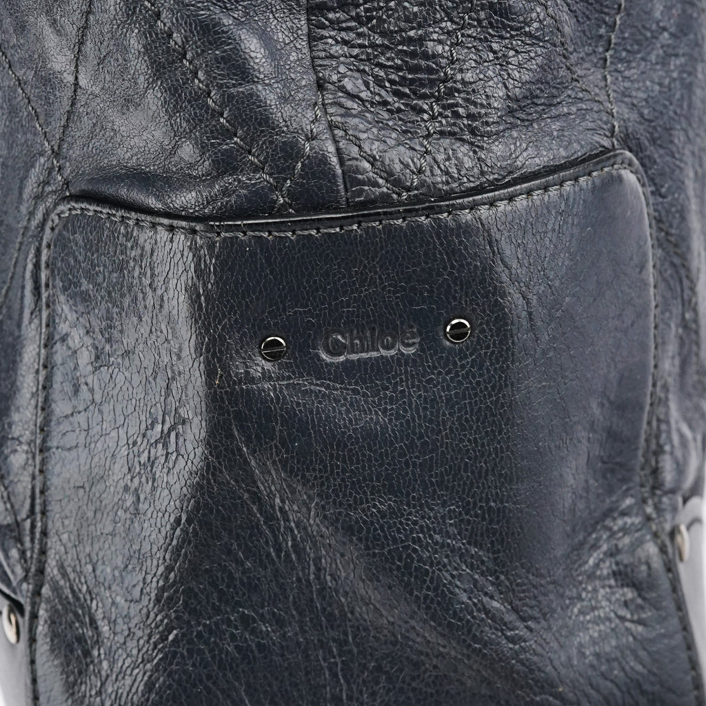 Navy Leather Quilted 2-Way Tote Bag