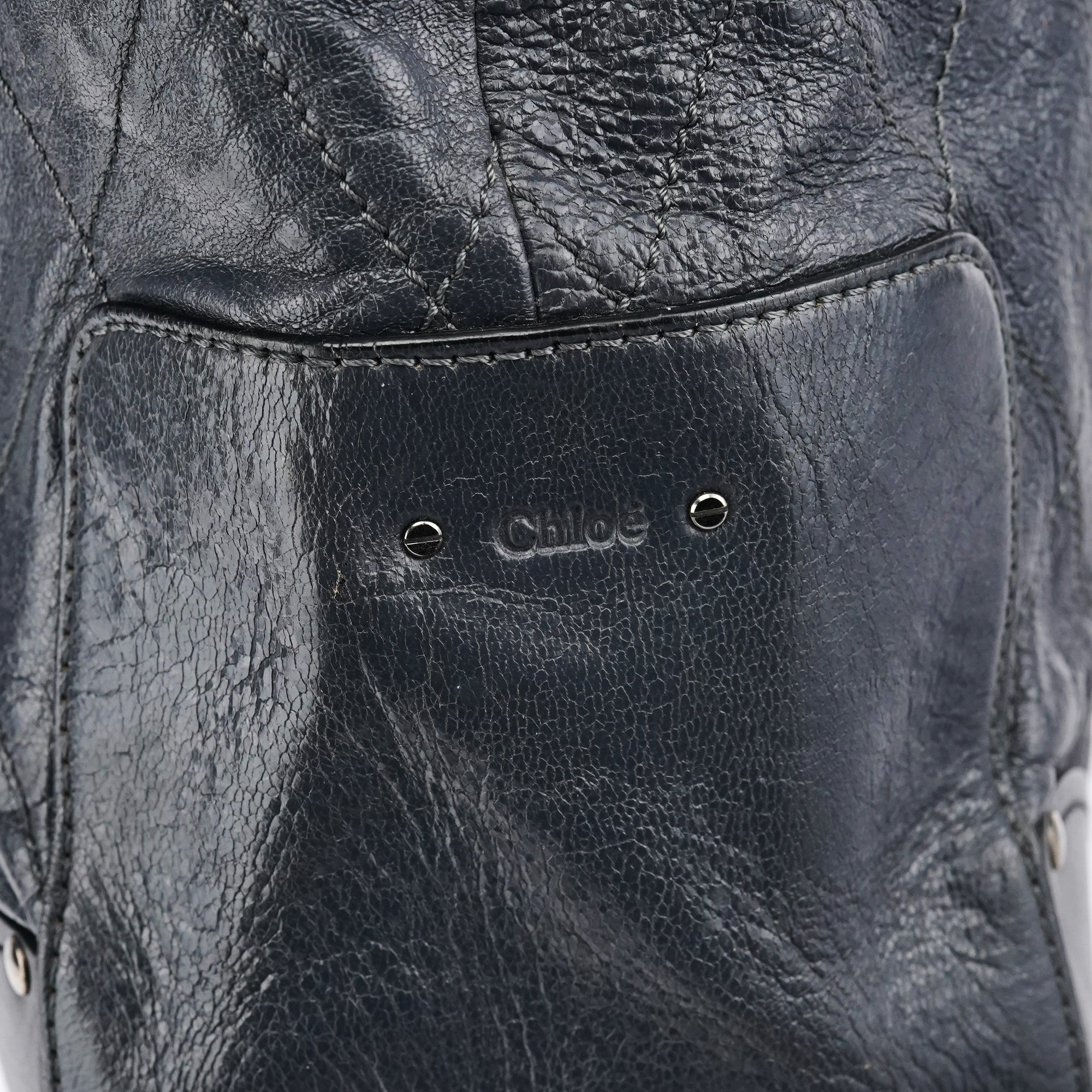 Navy Leather Quilted 2-Way Tote Bag