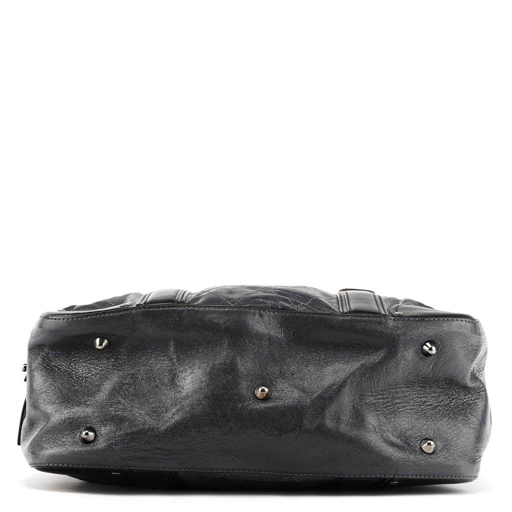 Navy Leather Quilted 2-Way Tote Bag
