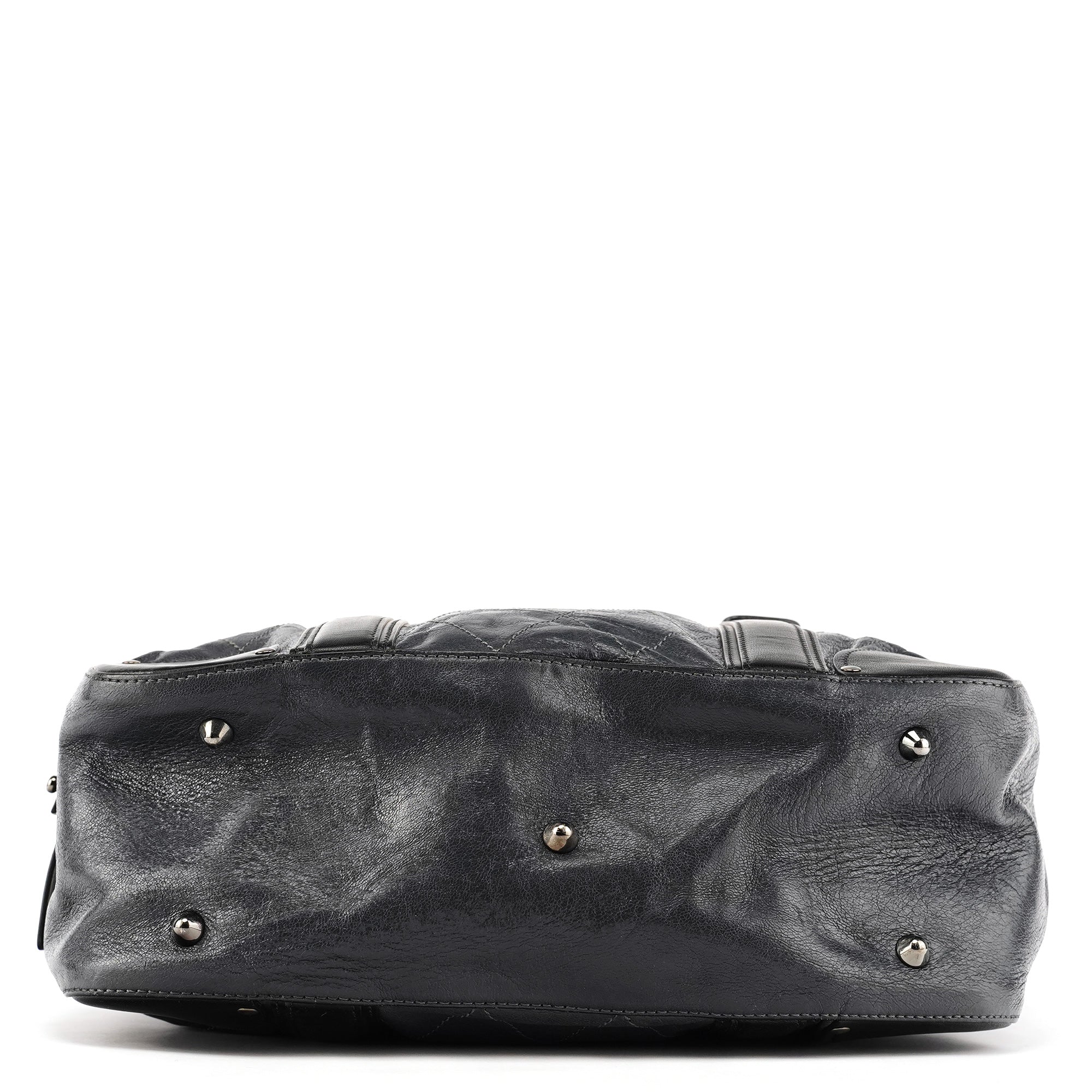 Navy Leather Quilted 2-Way Tote Bag