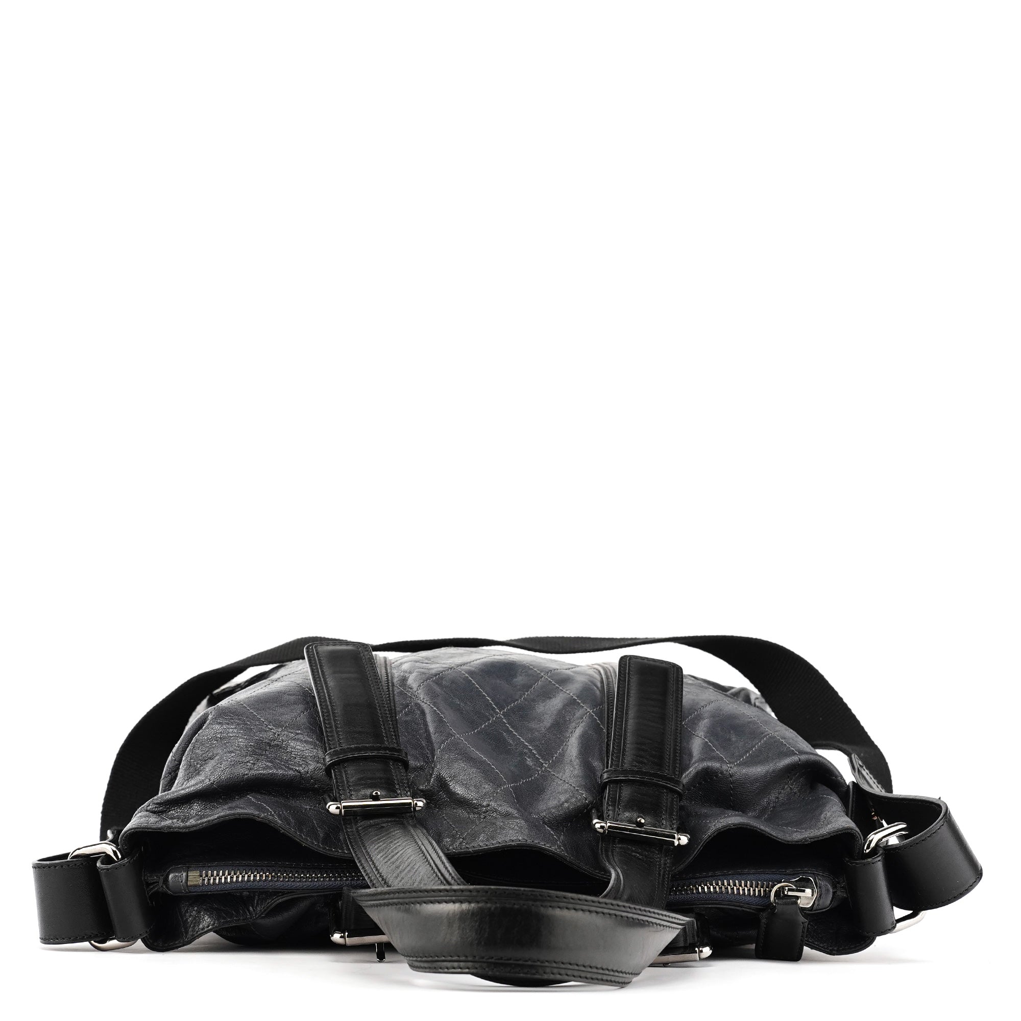 Navy Leather Quilted 2-Way Tote Bag
