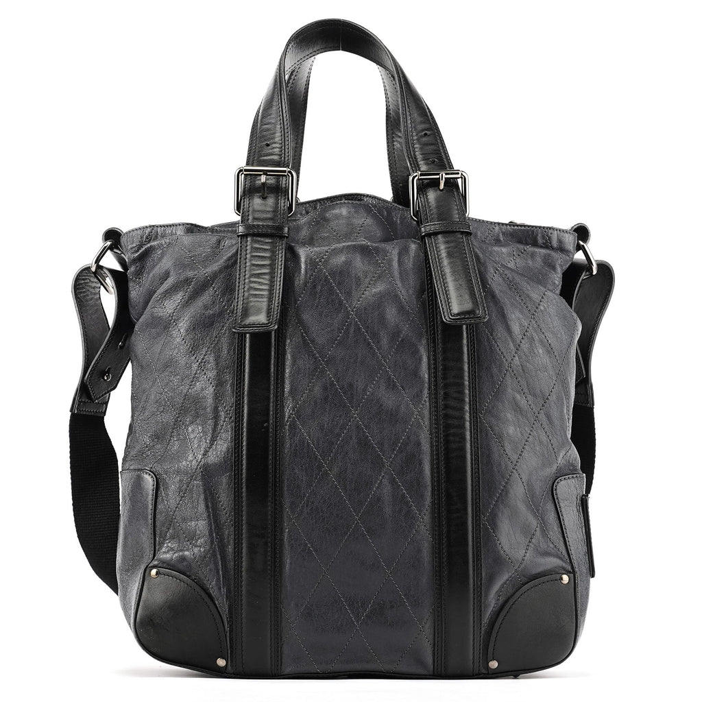 Navy Leather Quilted 2-Way Tote Bag