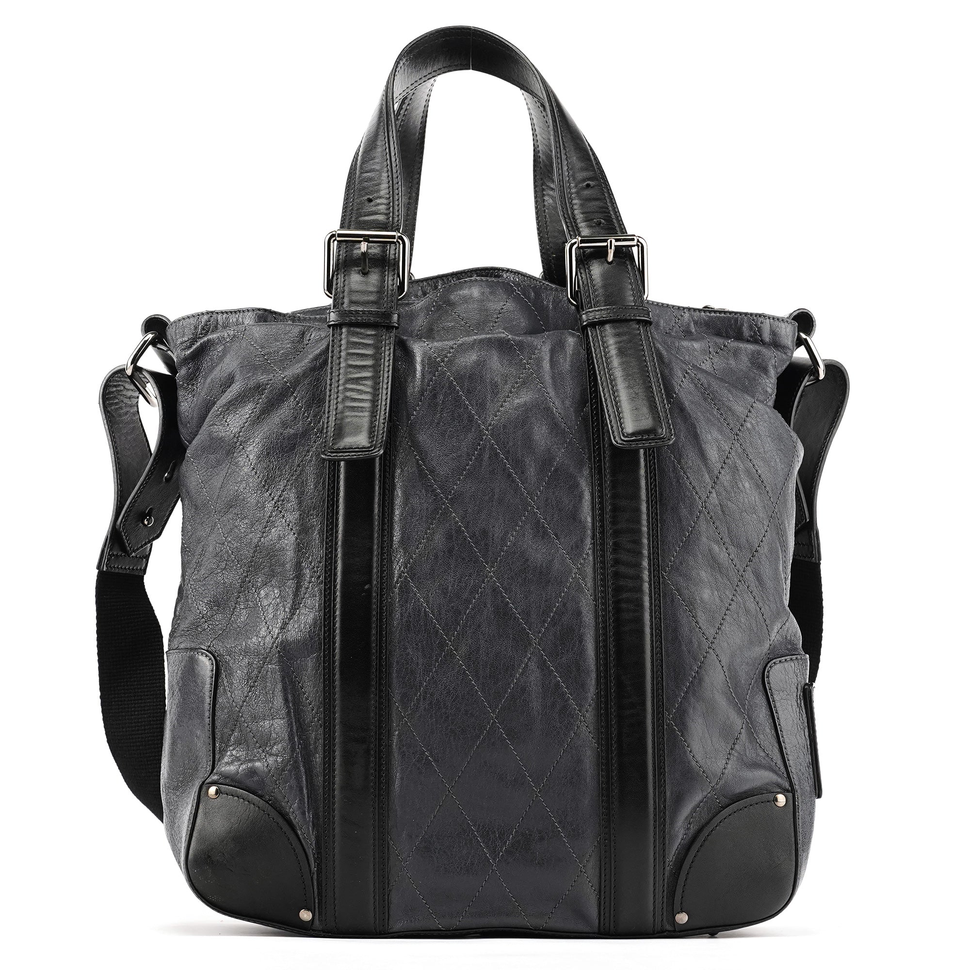 Navy Leather Quilted 2-Way Tote Bag