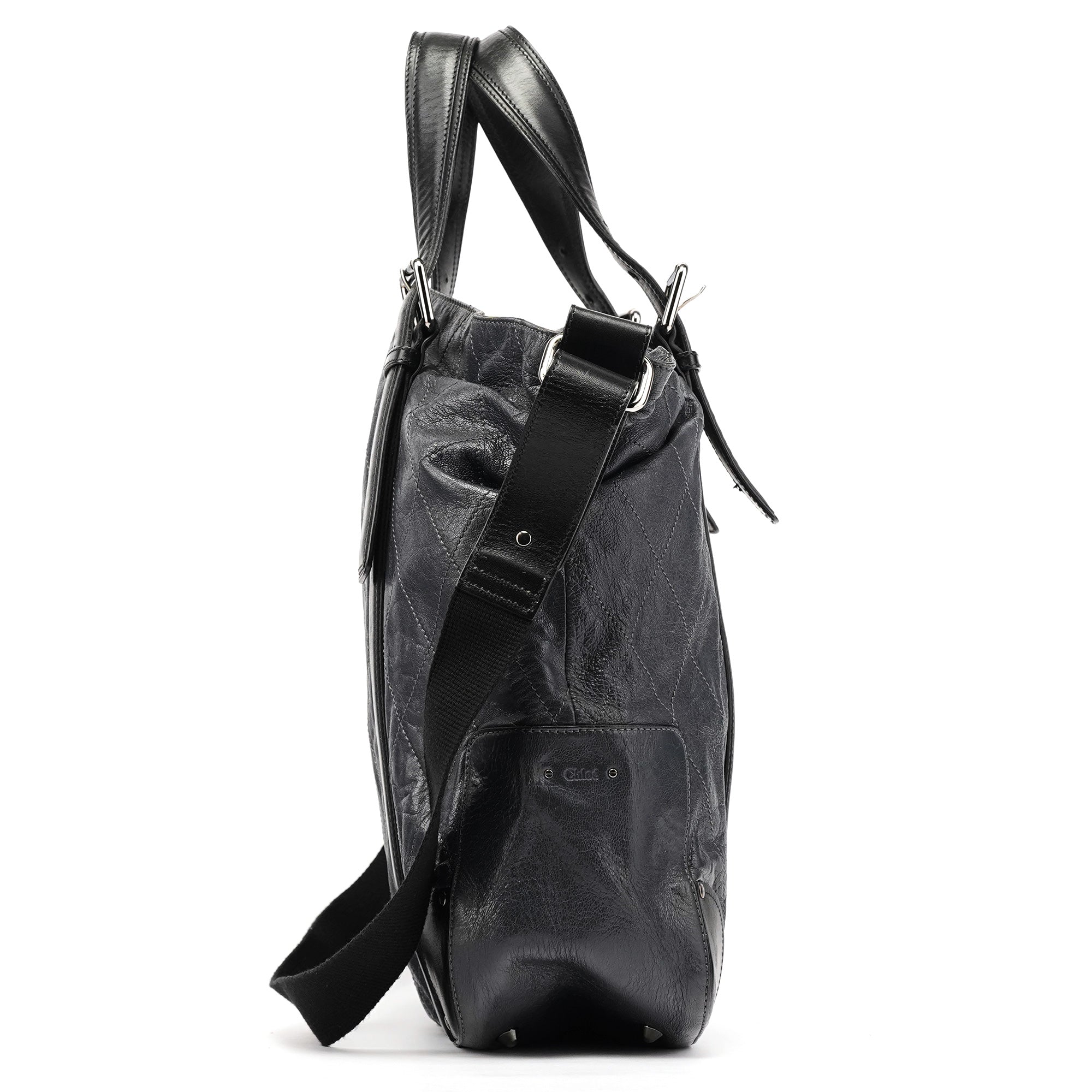 Navy Leather Quilted 2-Way Tote Bag