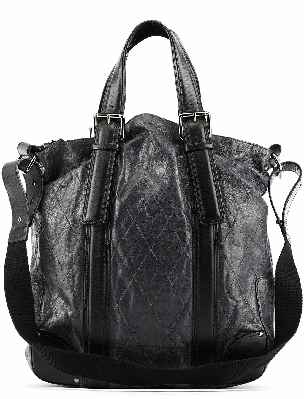 Navy Leather Quilted 2-Way Tote Bag
