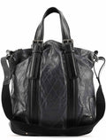 Navy Leather Quilted 2-Way Tote Bag
