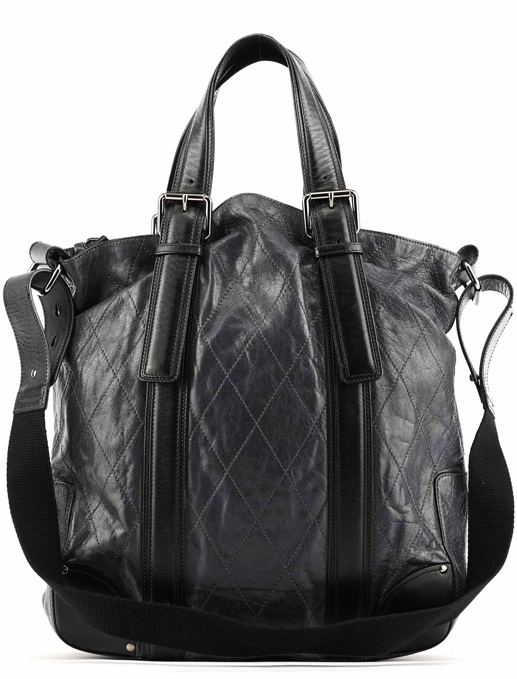 Navy Leather Quilted 2-Way Tote Bag