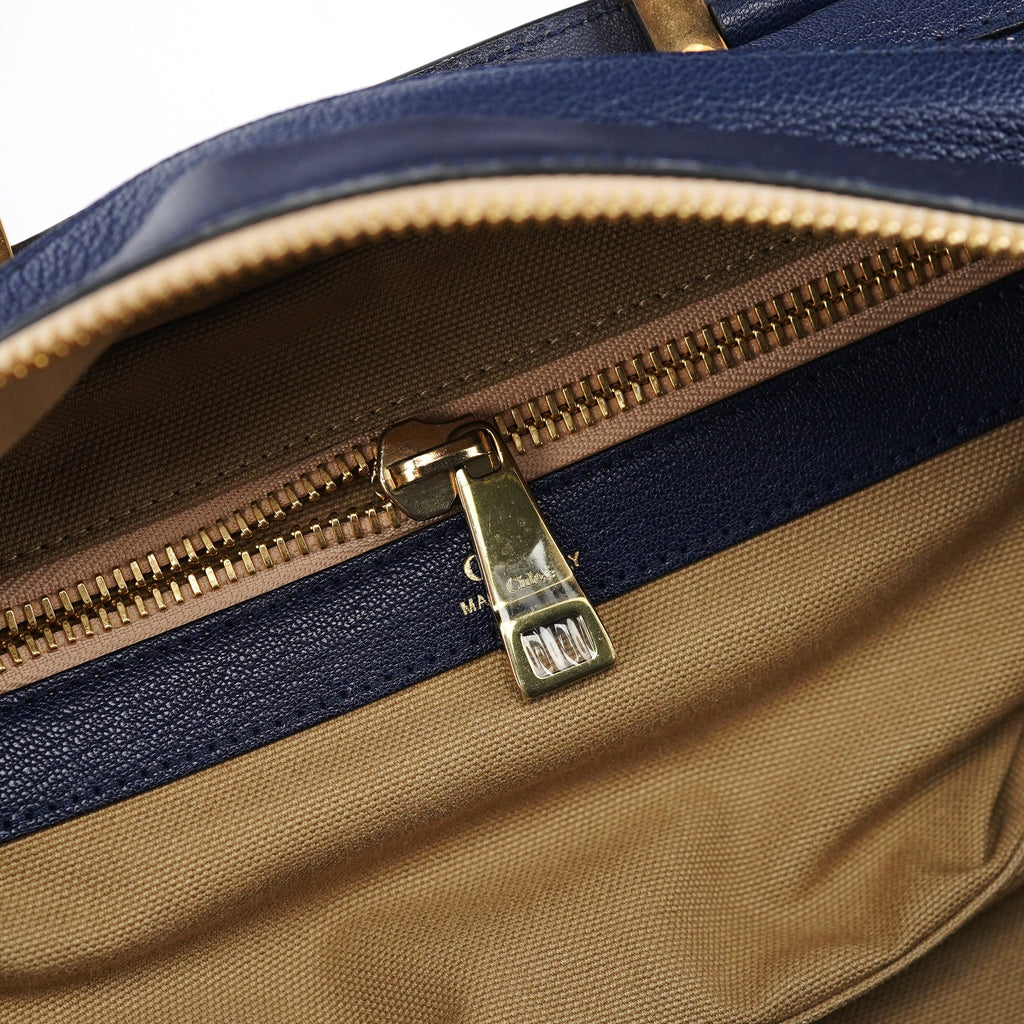 Navy Leather Tote Bag