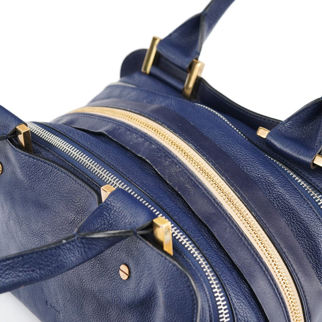 Navy Leather Tote Bag