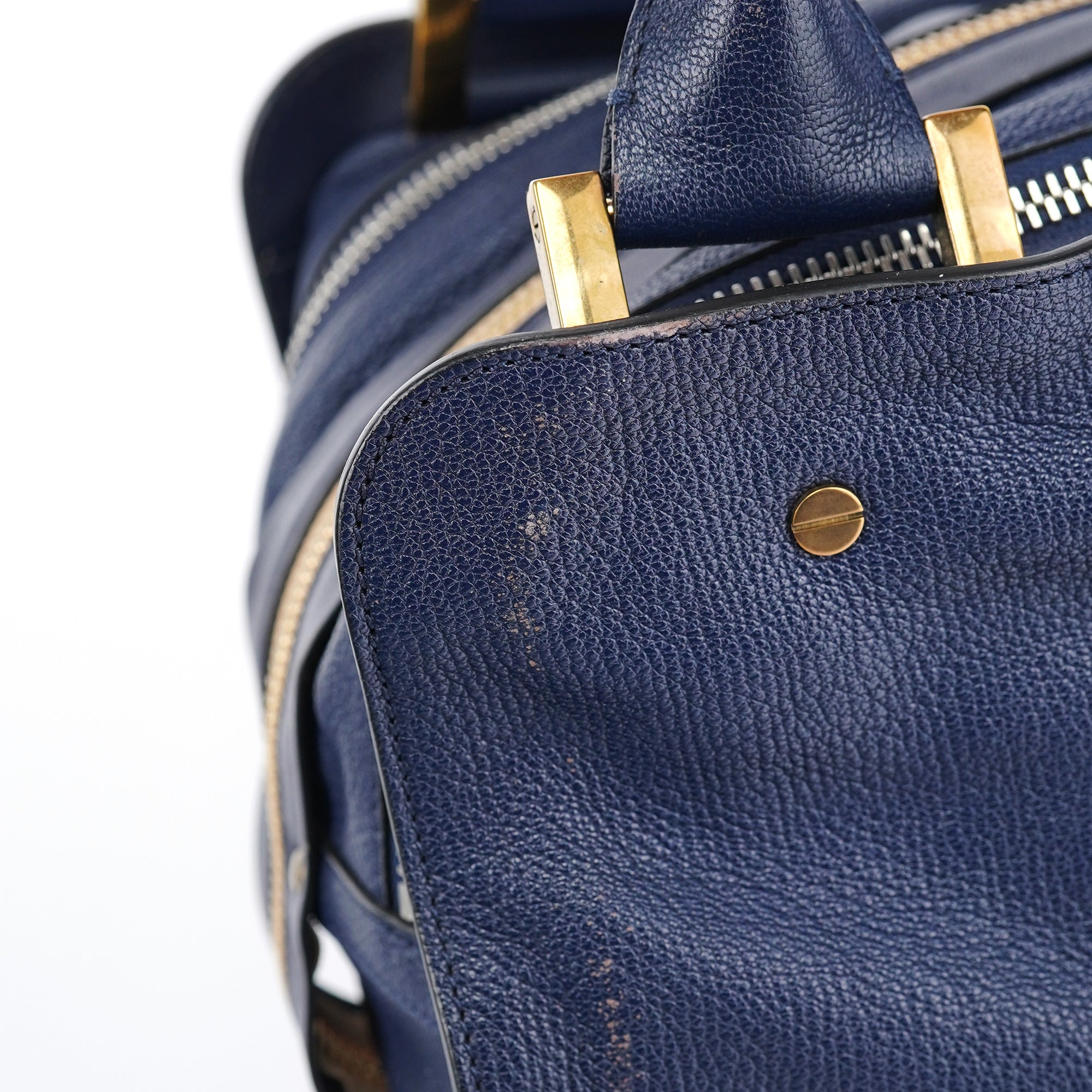 Navy Leather Tote Bag
