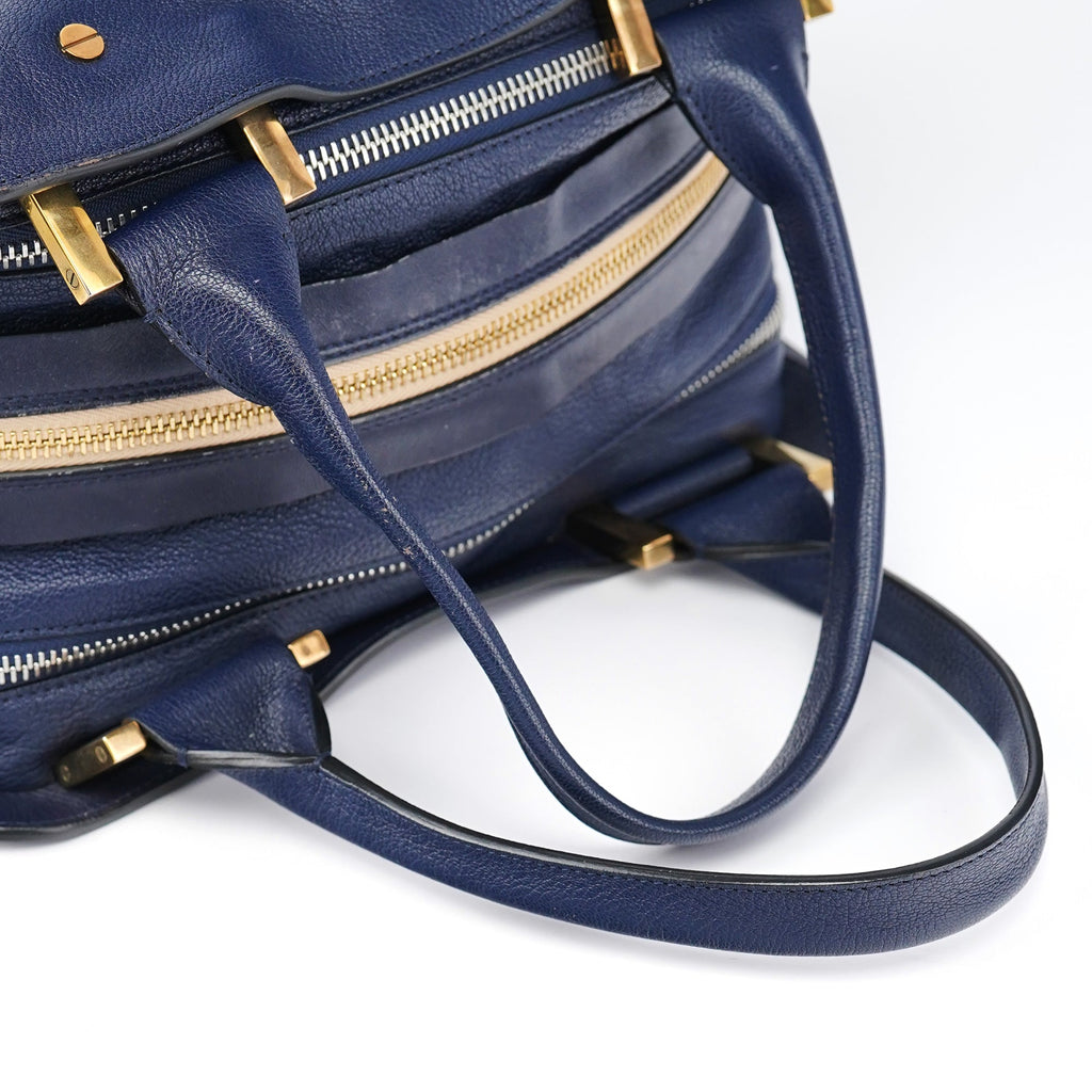 Navy Leather Tote Bag