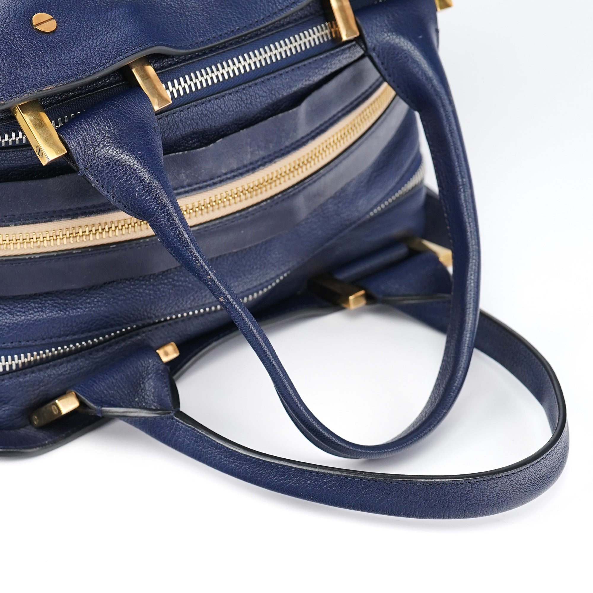 Navy Leather Tote Bag