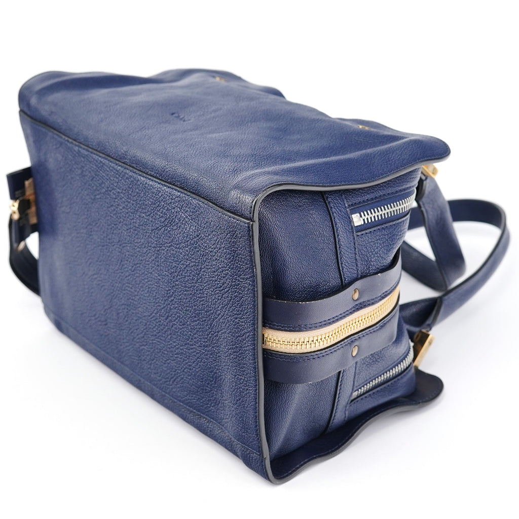 Navy Leather Tote Bag