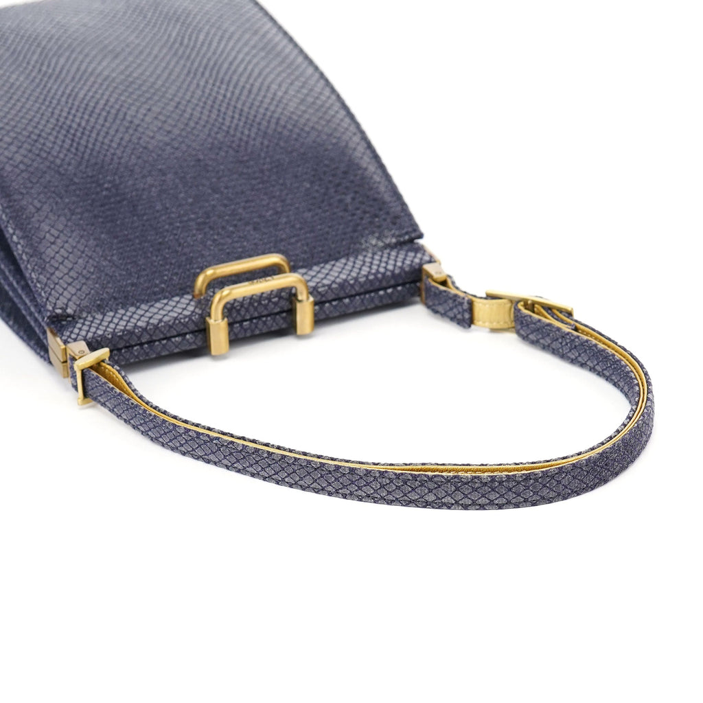 Navy Lizard Embossed Mini Handbag
