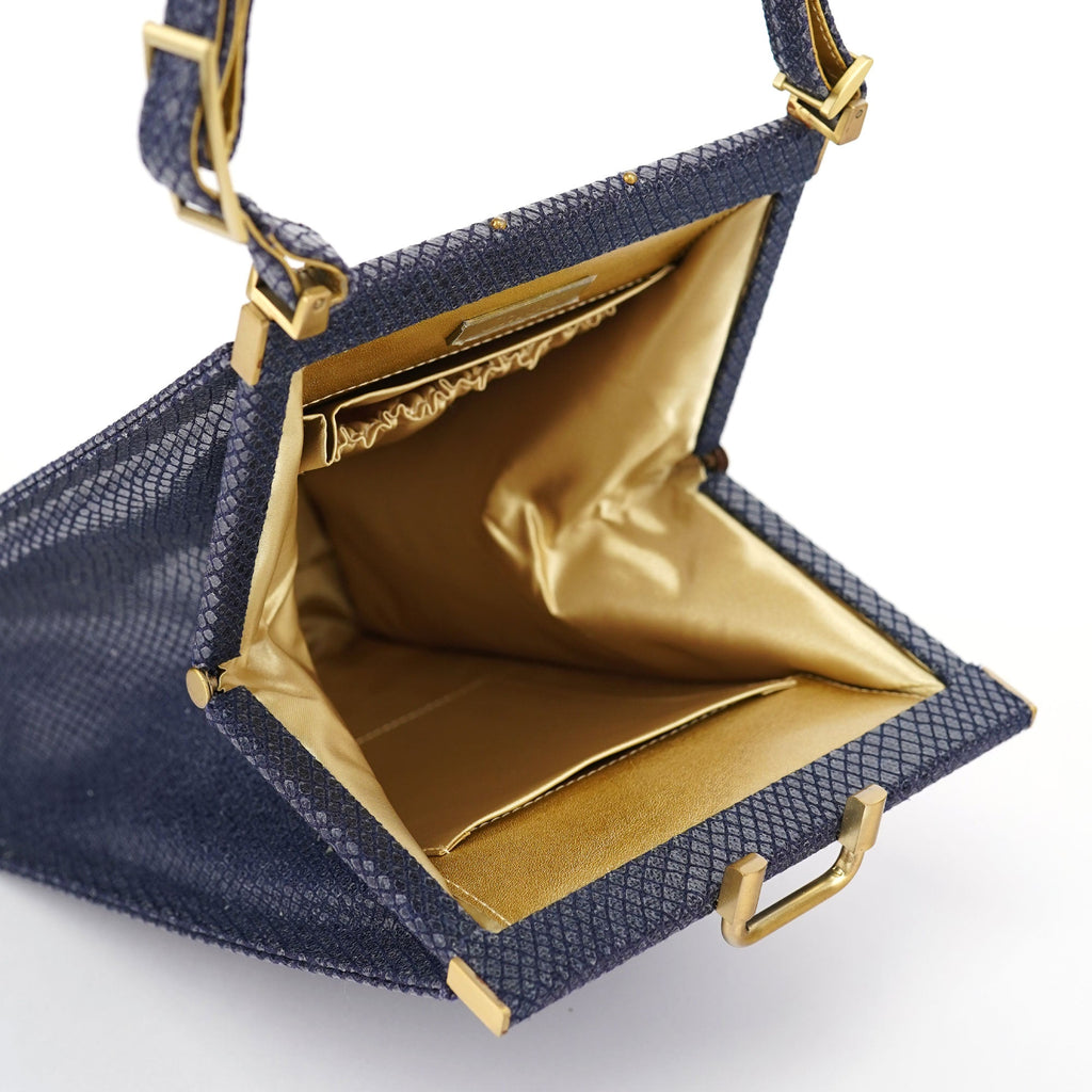 Navy Lizard Embossed Mini Handbag