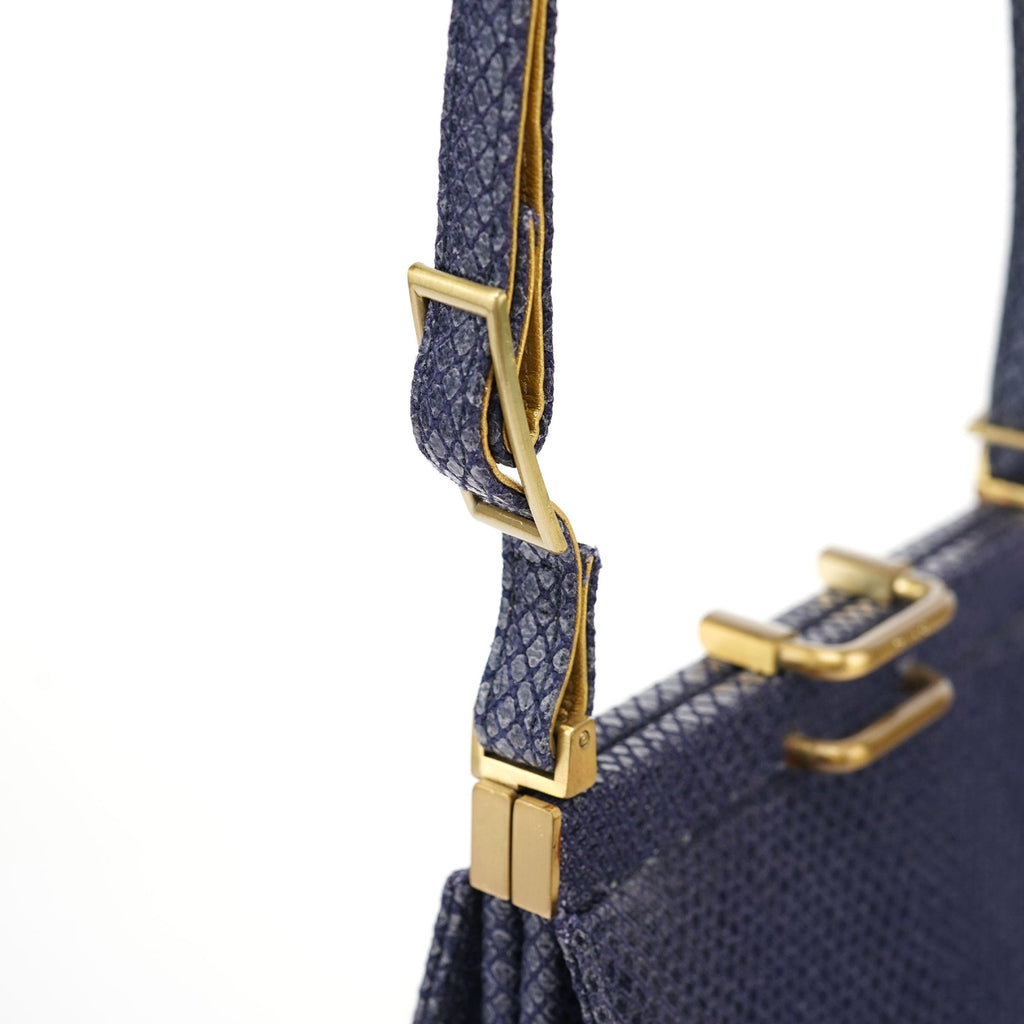 Navy Lizard Embossed Mini Handbag