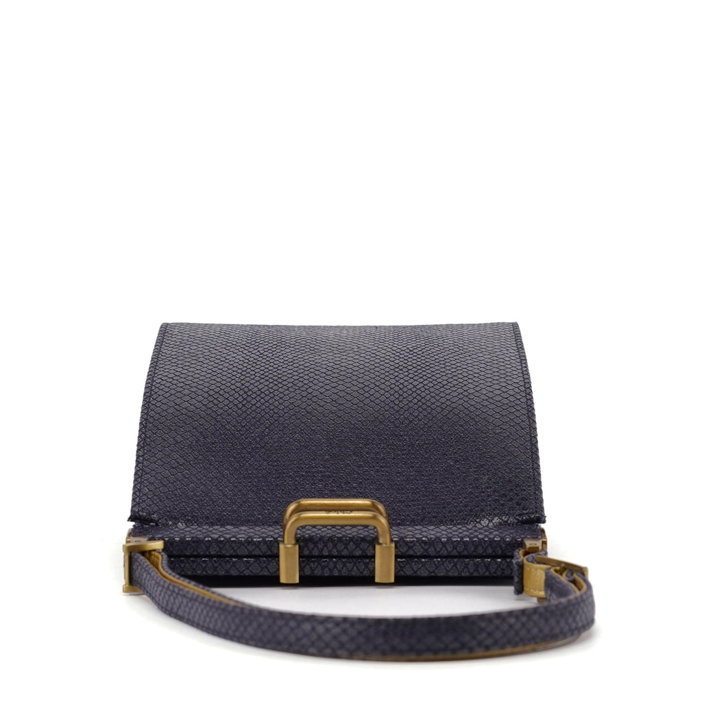 Navy Lizard Embossed Mini Handbag
