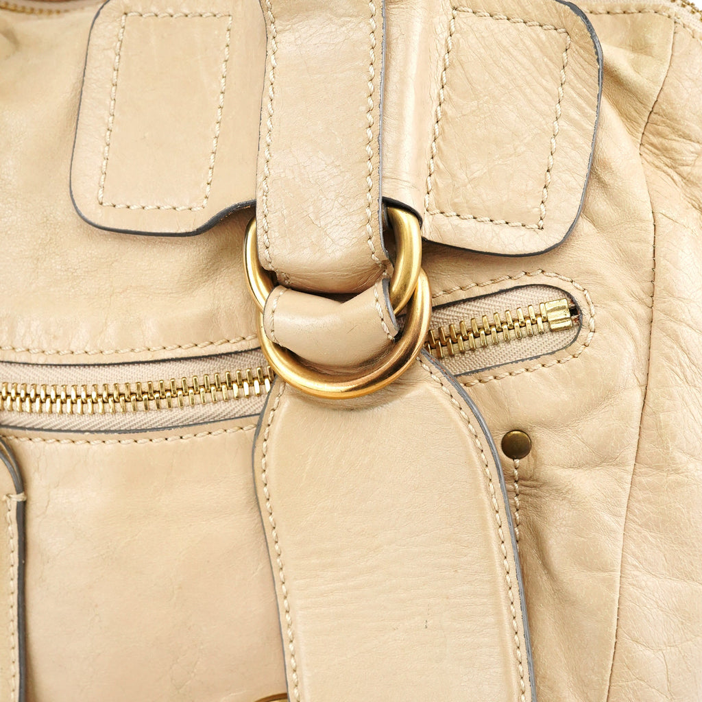 Off White Leather Bay Tote Bag