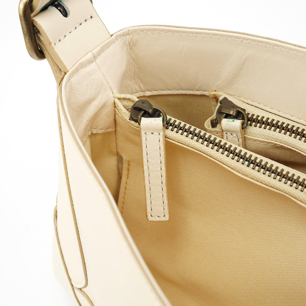 Off White Leather Flap Shoulder Bag