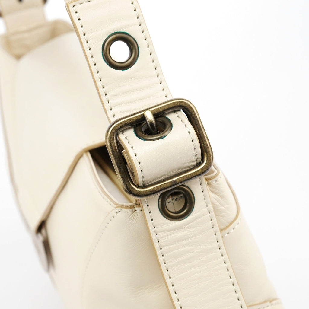 Off White Leather Flap Shoulder Bag