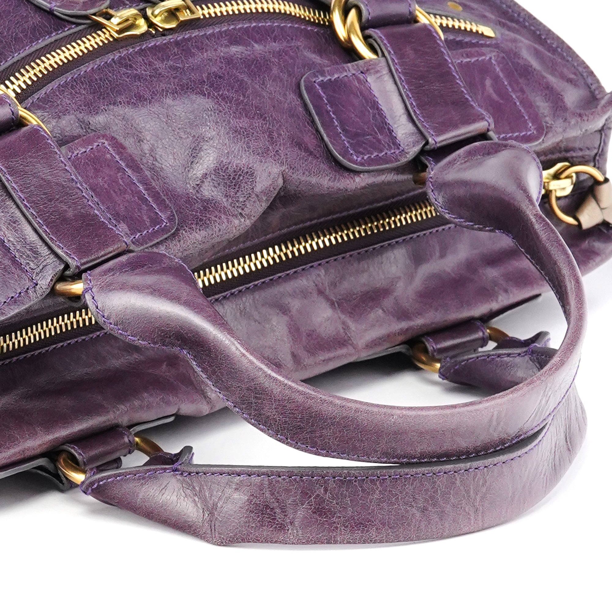 Purple Leather Bay Tote Bag