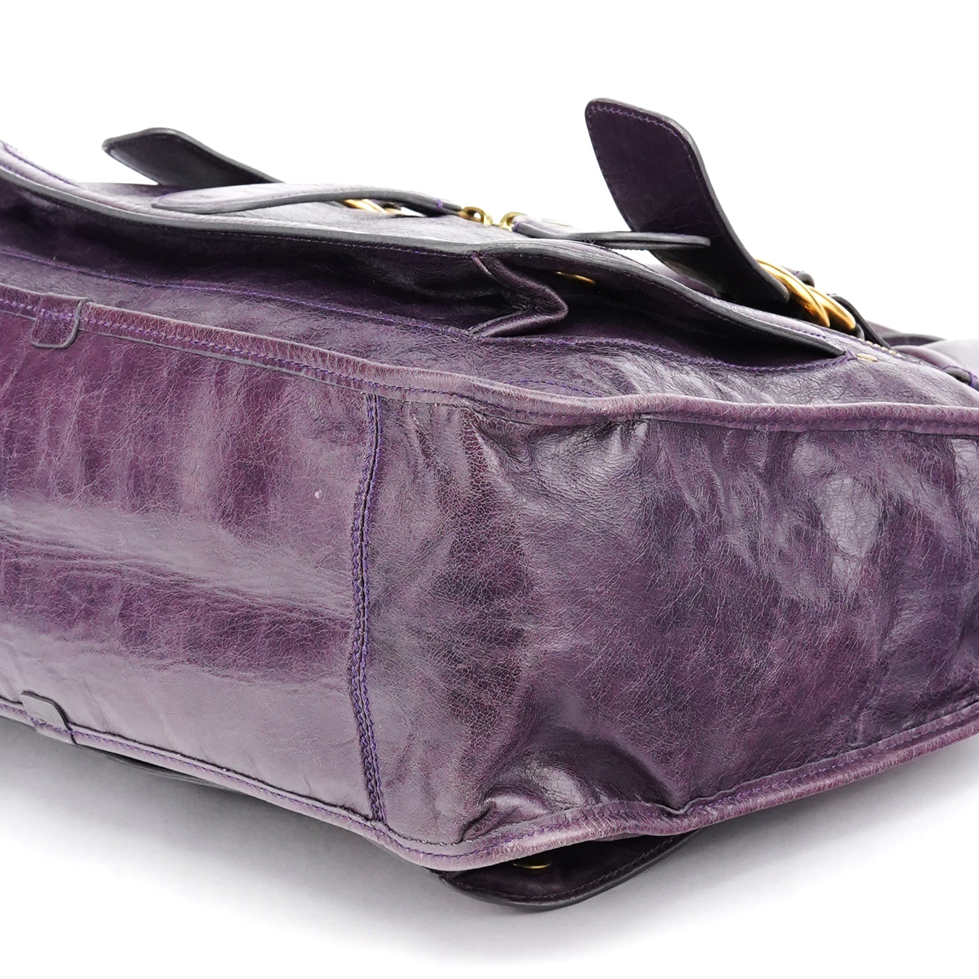 Purple Leather Bay Tote Bag