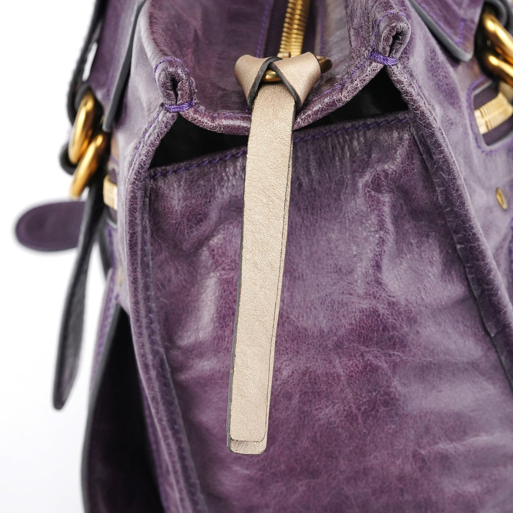 Purple Leather Bay Tote Bag