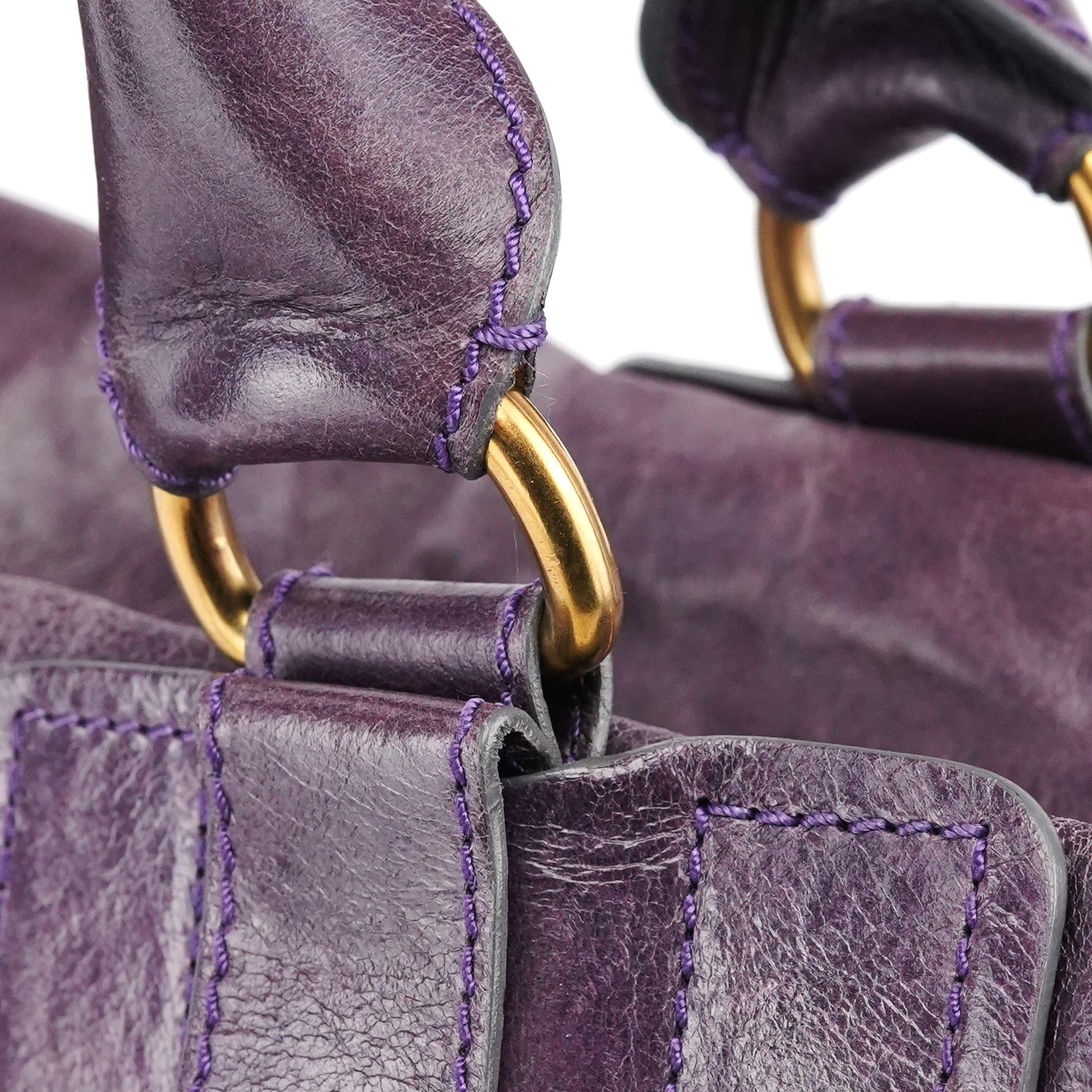 Purple Leather Bay Tote Bag