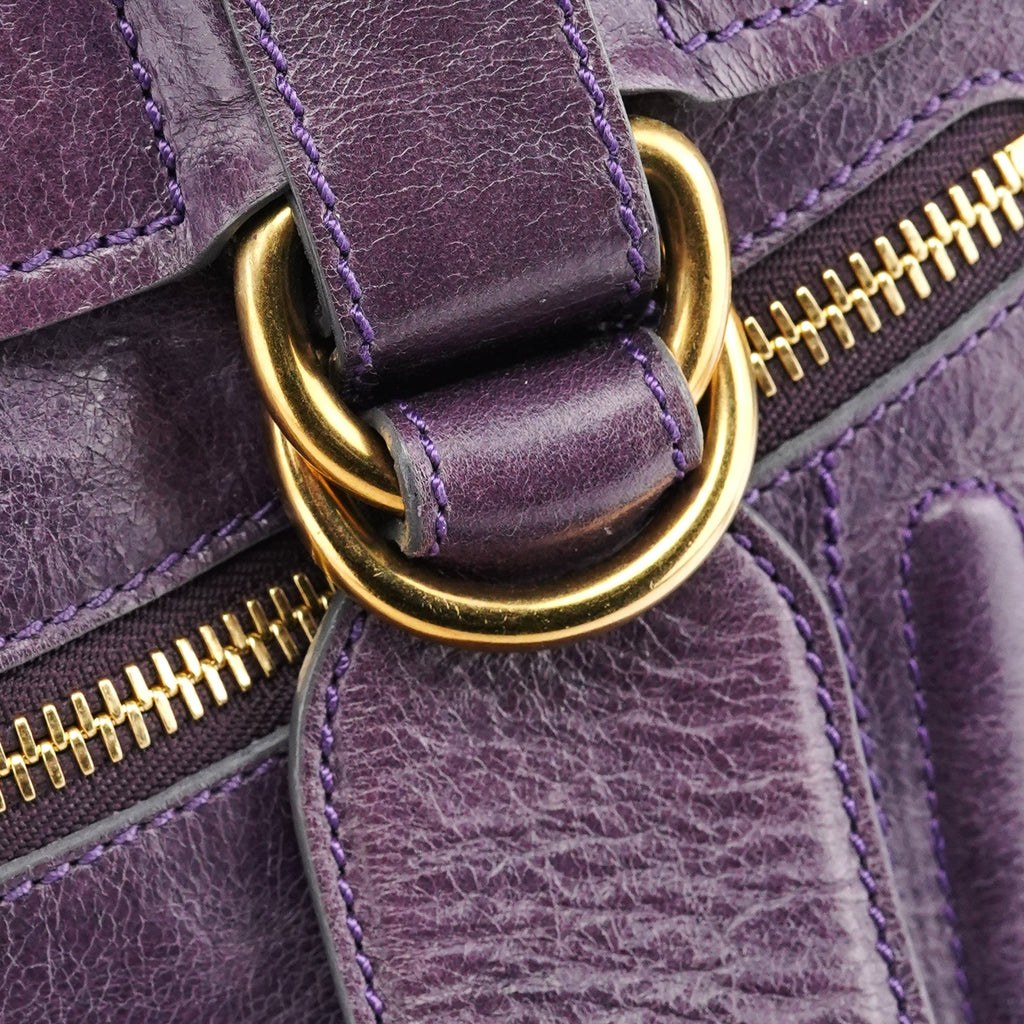 Purple Leather Bay Tote Bag