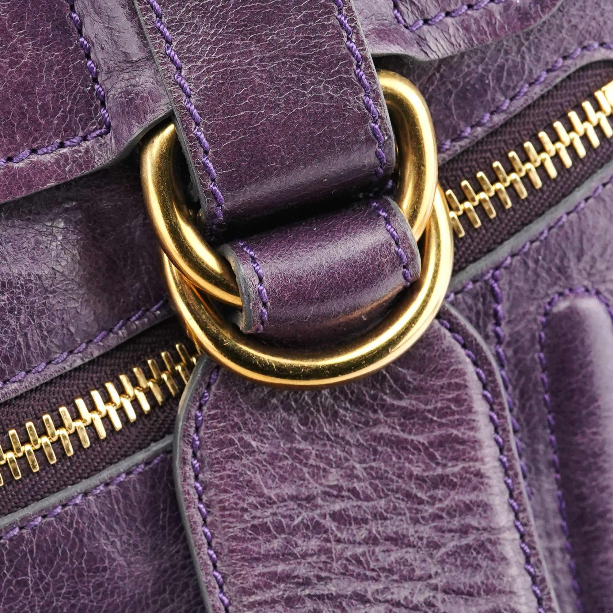 Purple Leather Bay Tote Bag