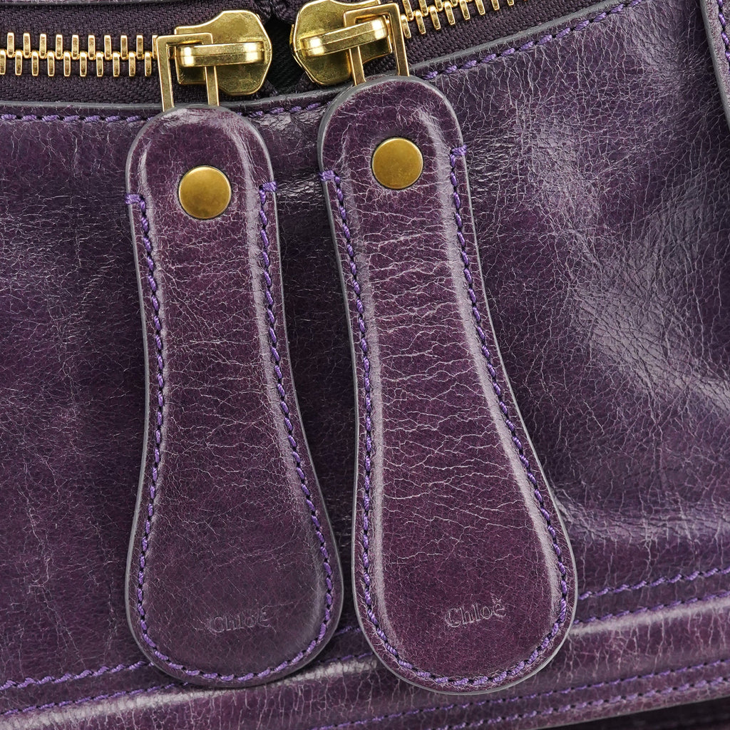 Purple Leather Bay Tote Bag