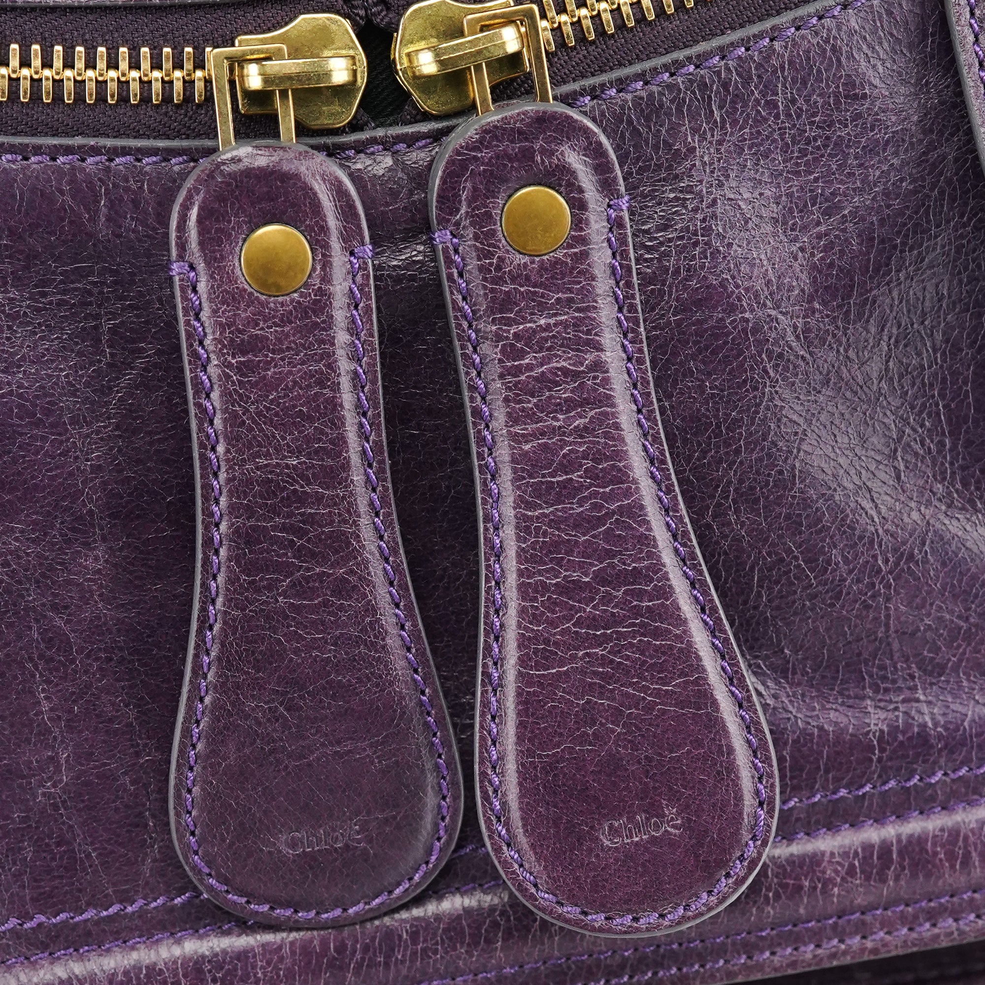 Purple Leather Bay Tote Bag