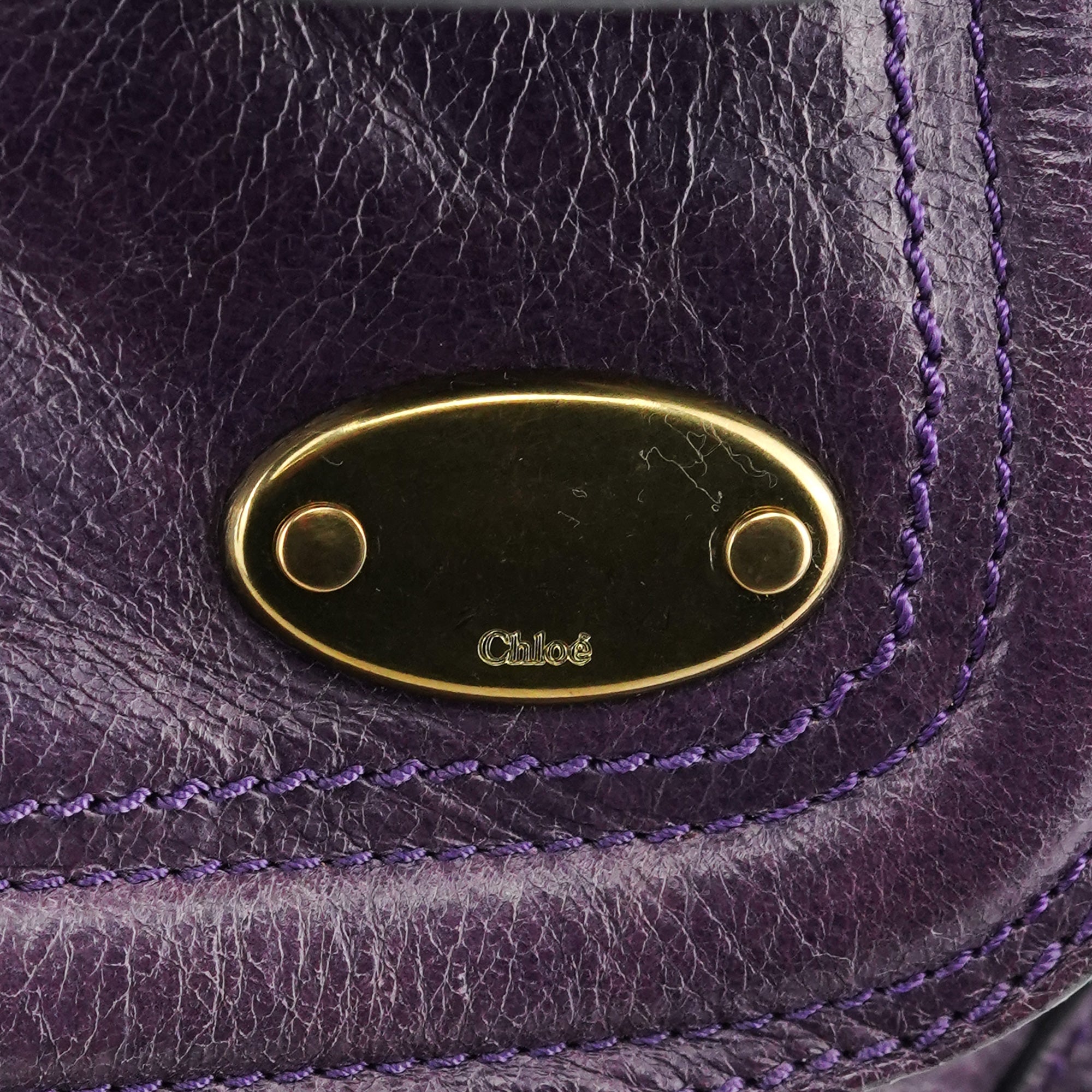 Purple Leather Bay Tote Bag