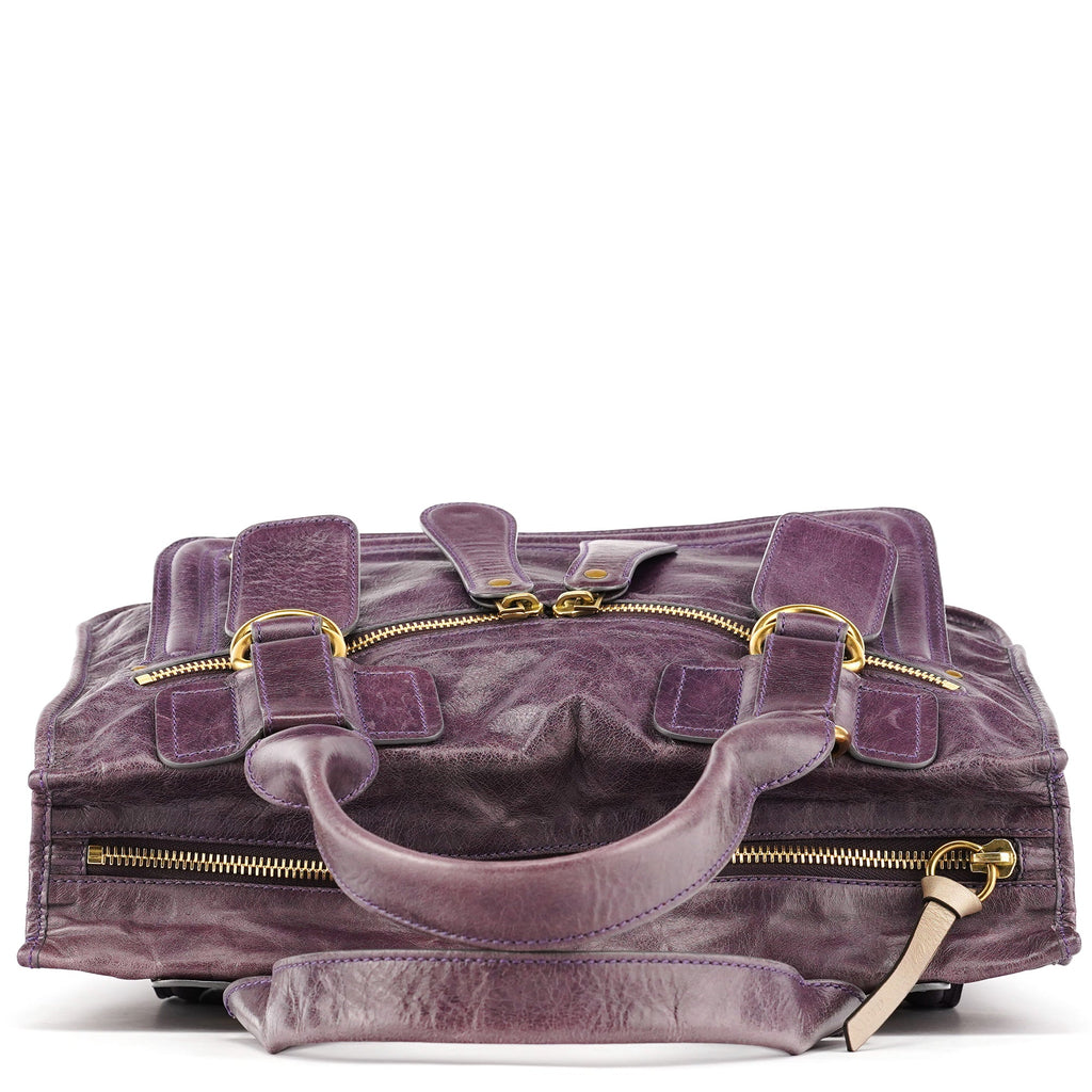 Purple Leather Bay Tote Bag