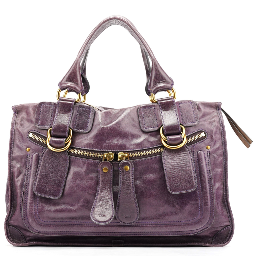 Purple Leather Bay Tote Bag