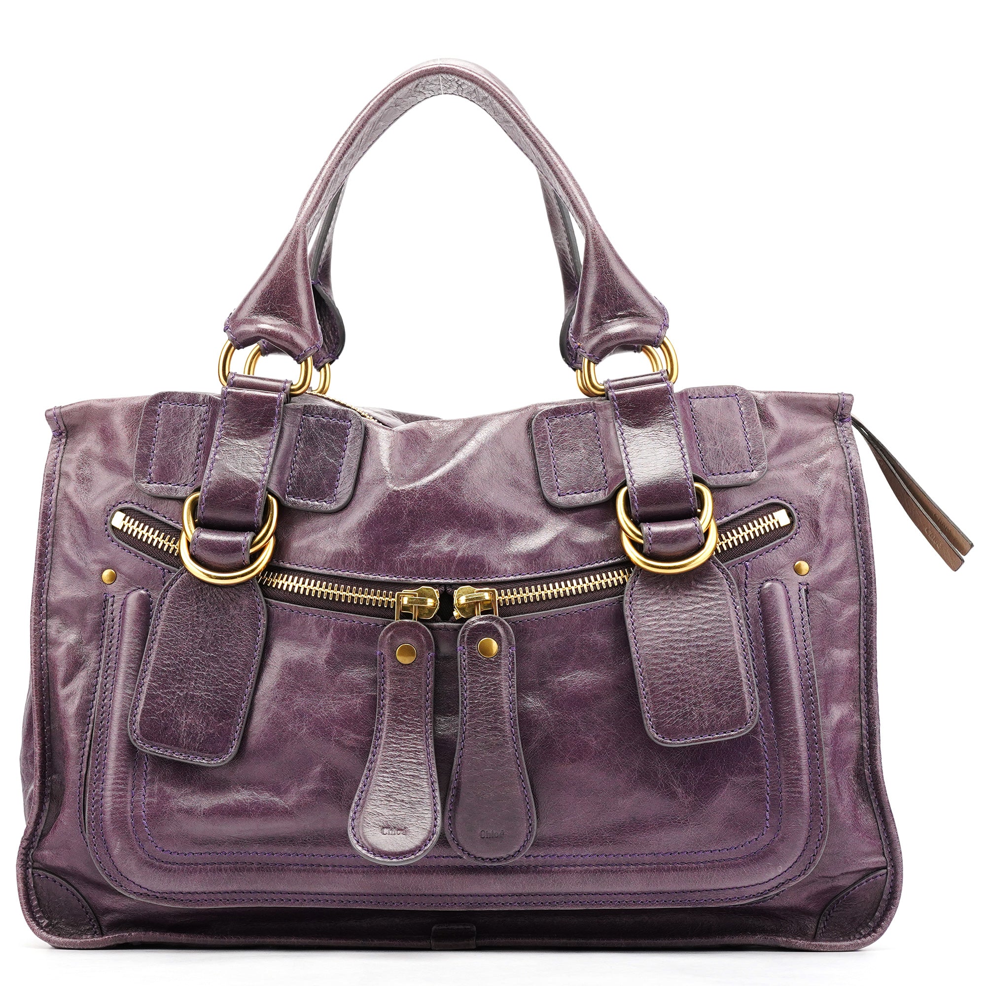 Purple Leather Bay Tote Bag