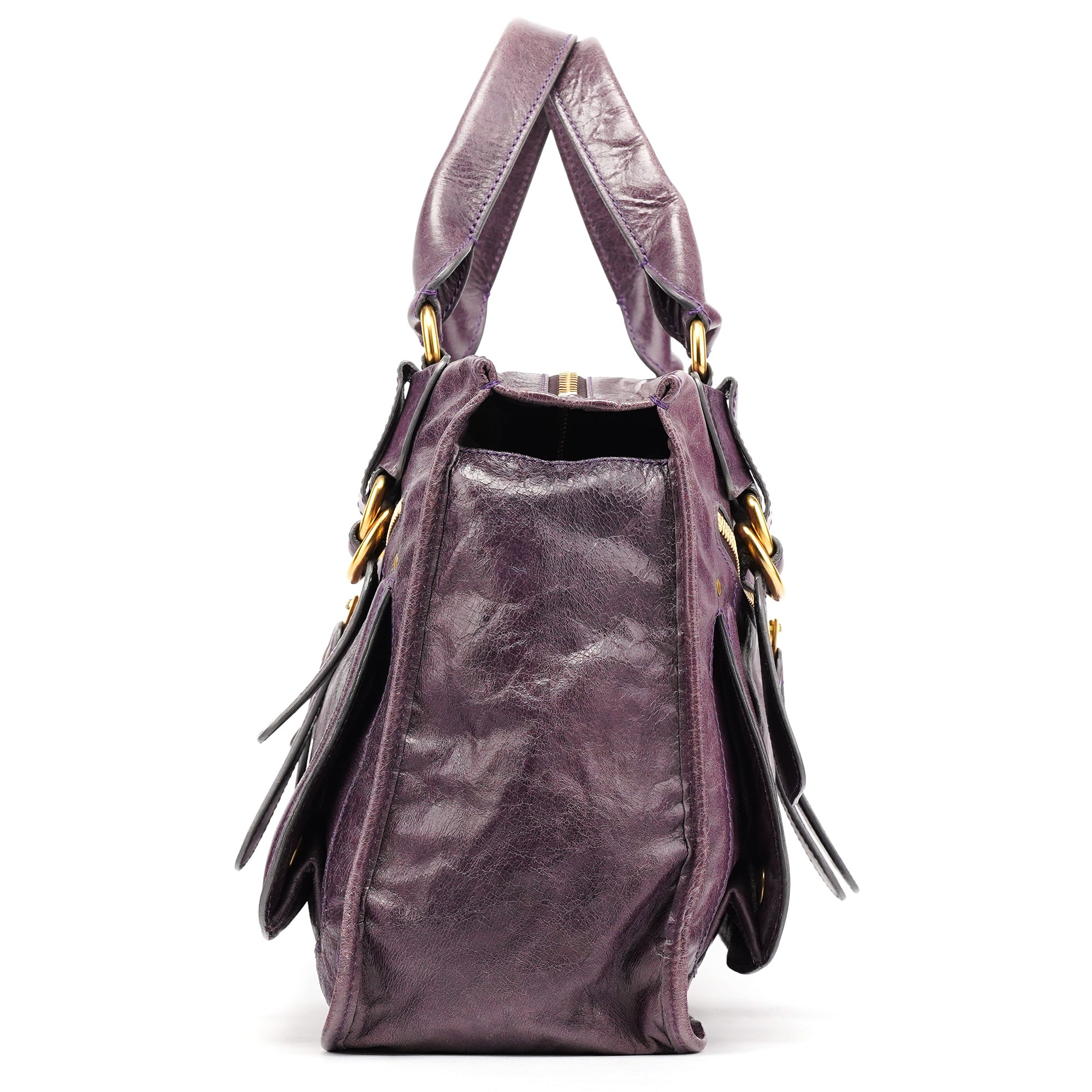 Purple Leather Bay Tote Bag