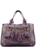 Purple Leather Bay Tote Bag