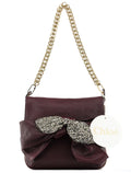 Purple Leather Bow Chain Shoulder Bag