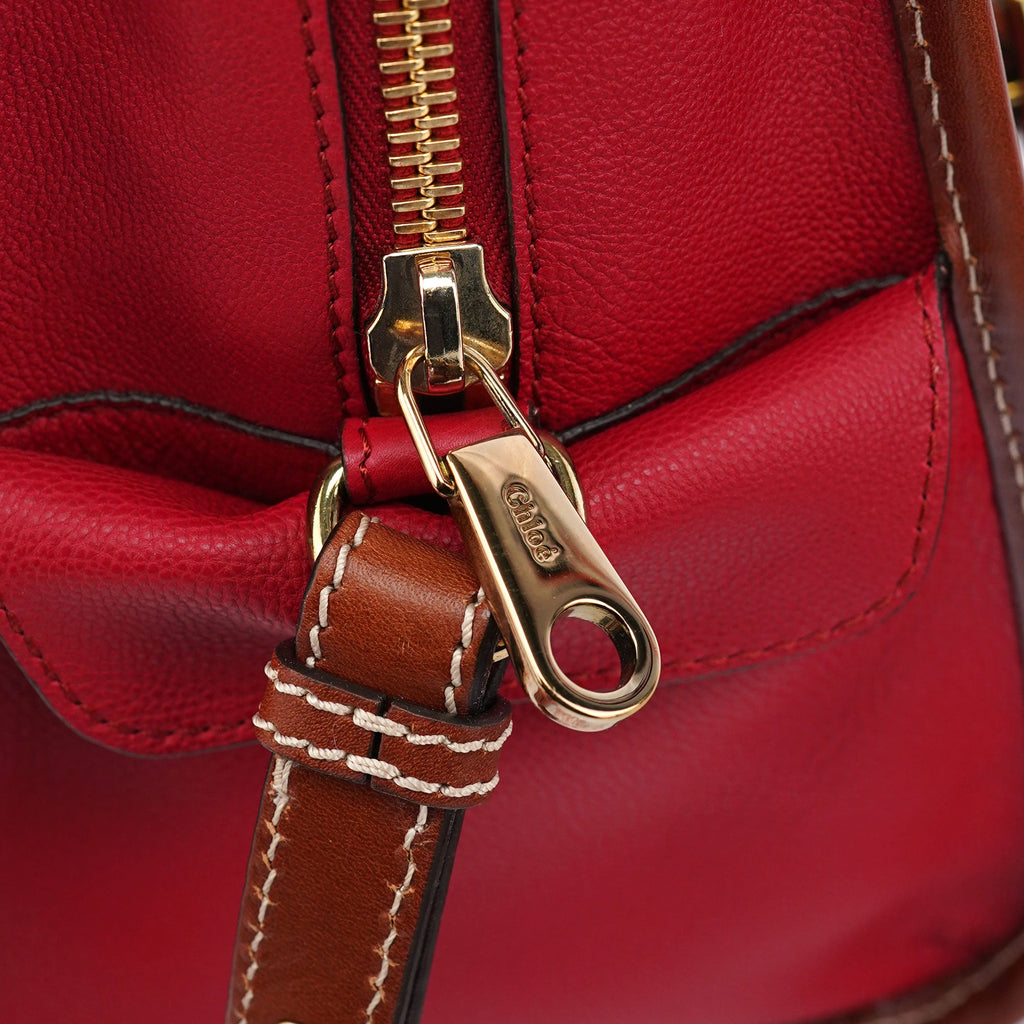 Red Leather 2-Way Tote Bag