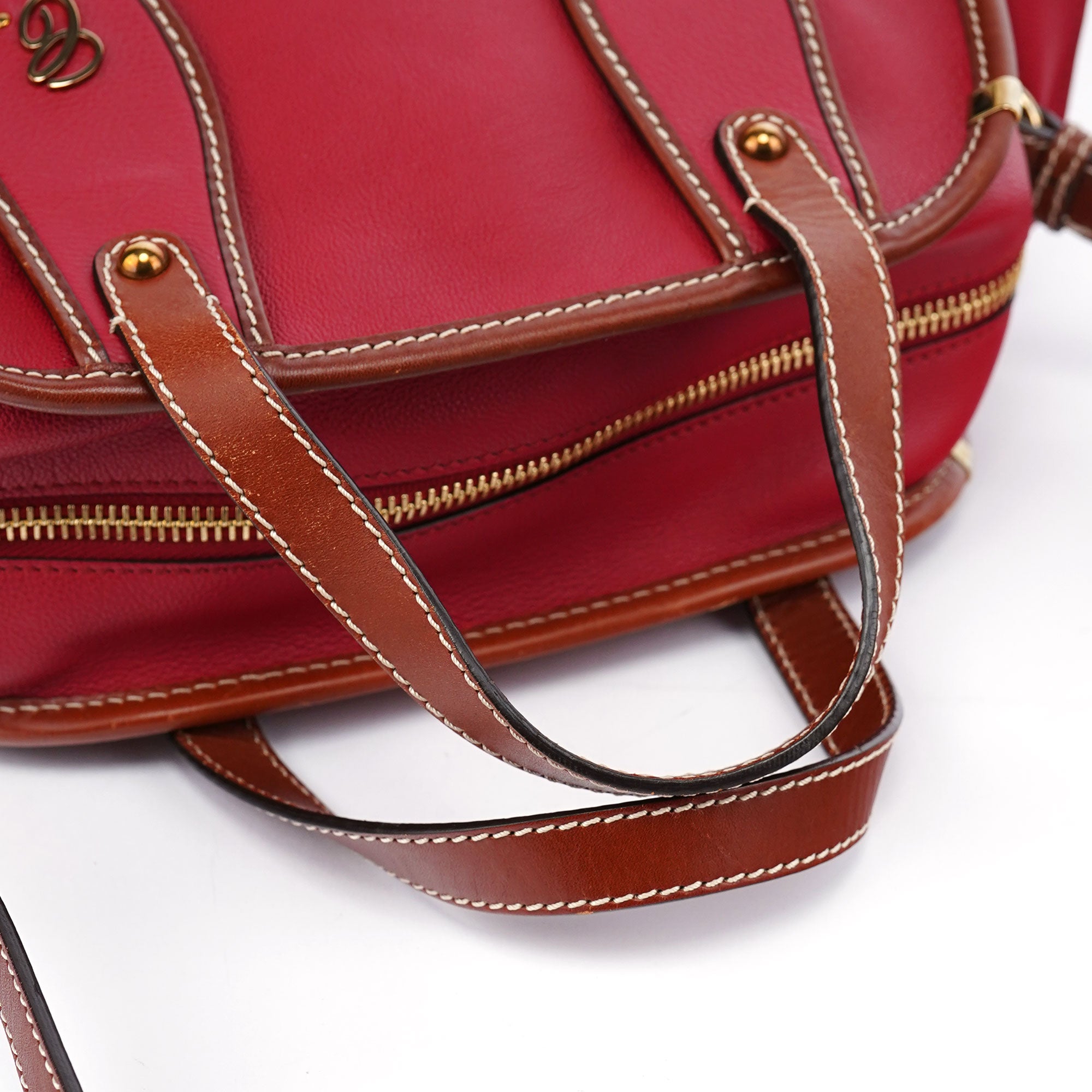Red Leather 2-Way Tote Bag
