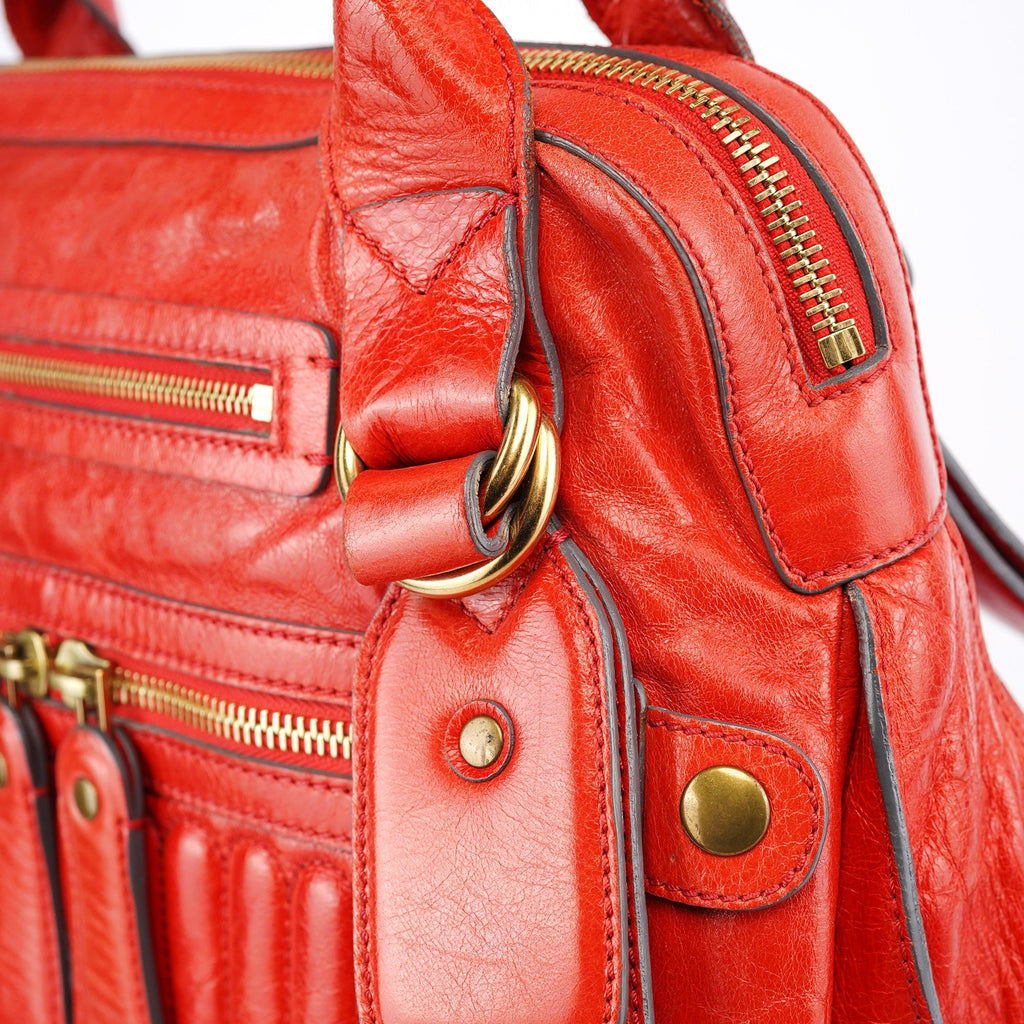 Red Leather Bay Tote Bag