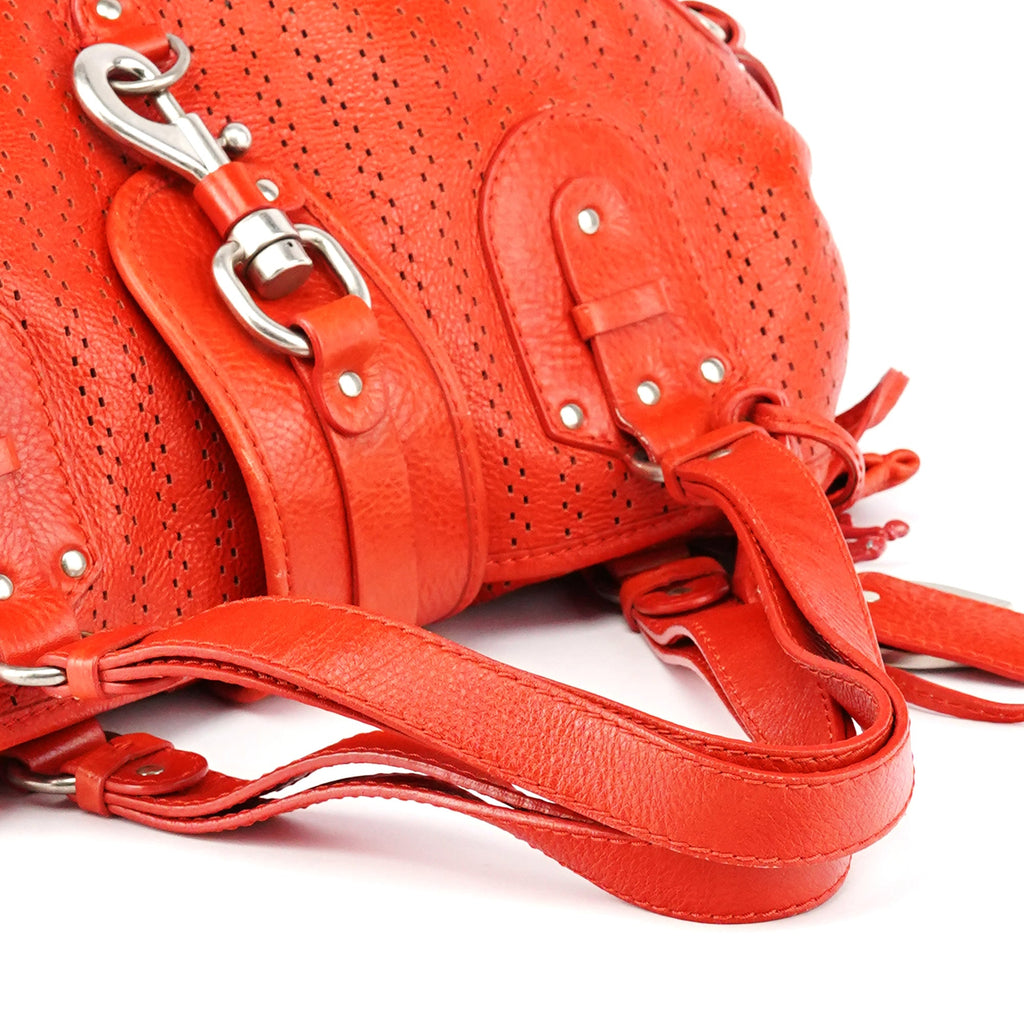 Red Perforated Leather Kerala Bag