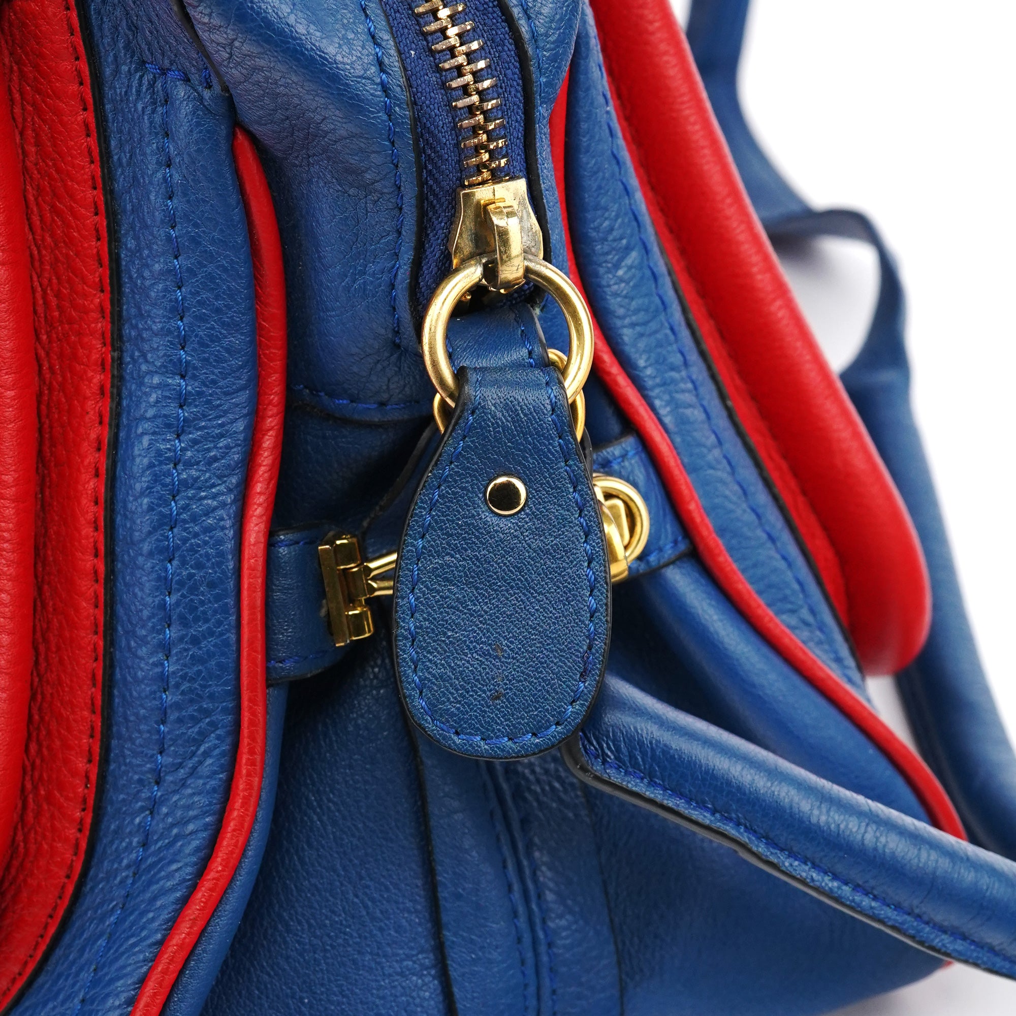 Rive Gauche Exclusive Blue Red Leather Paraty 2-Way Bag