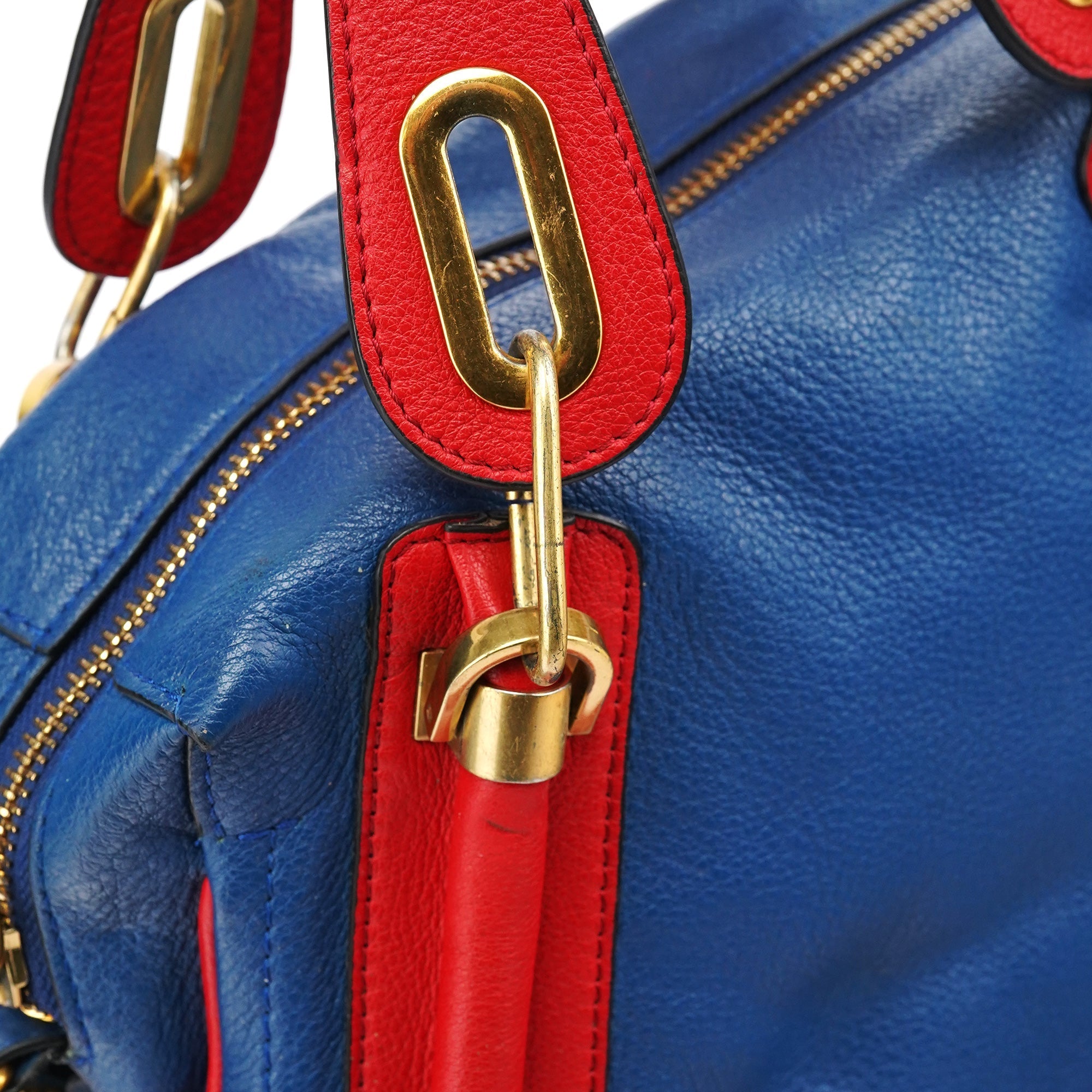 Rive Gauche Exclusive Blue Red Leather Paraty 2-Way Bag