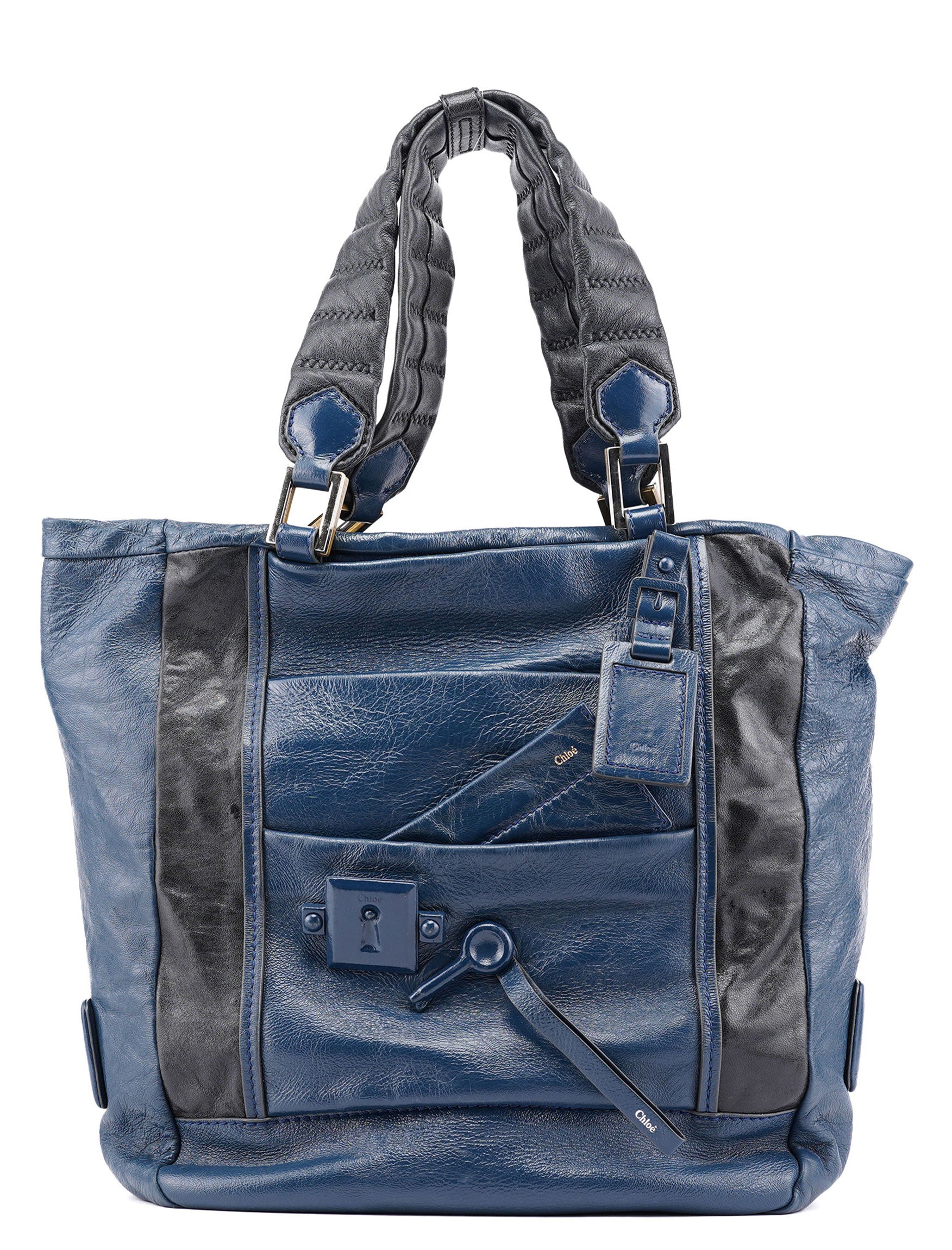 Royal Blue Leather Neo Paddington Tote Bag