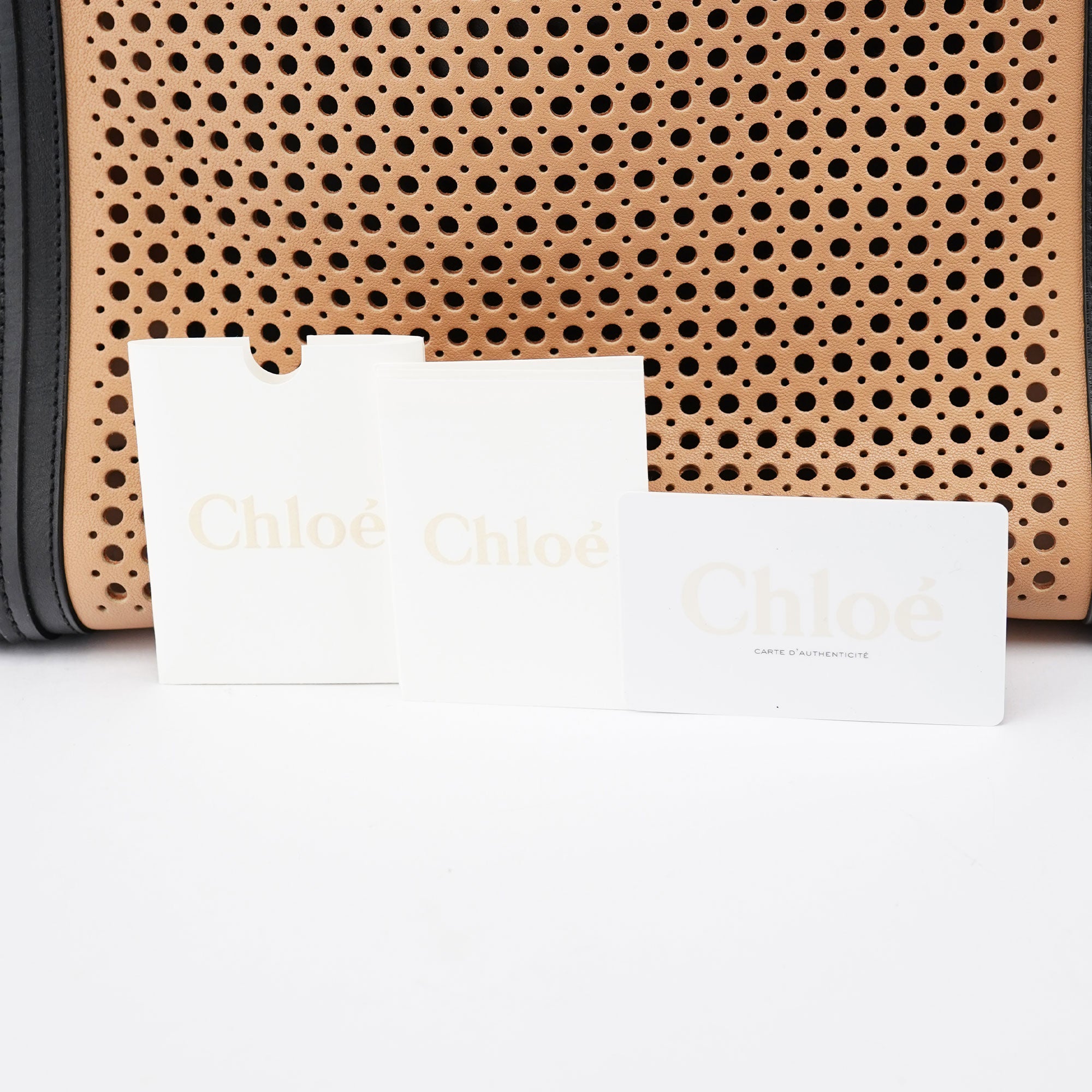 Soft Pink Black Perforated Leather Tote Bag