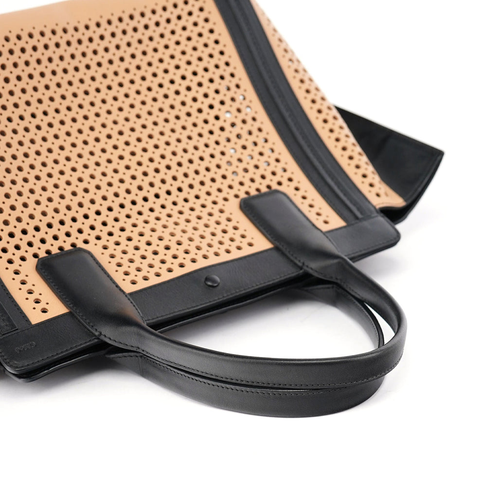 Soft Pink Black Perforated Leather Tote Bag