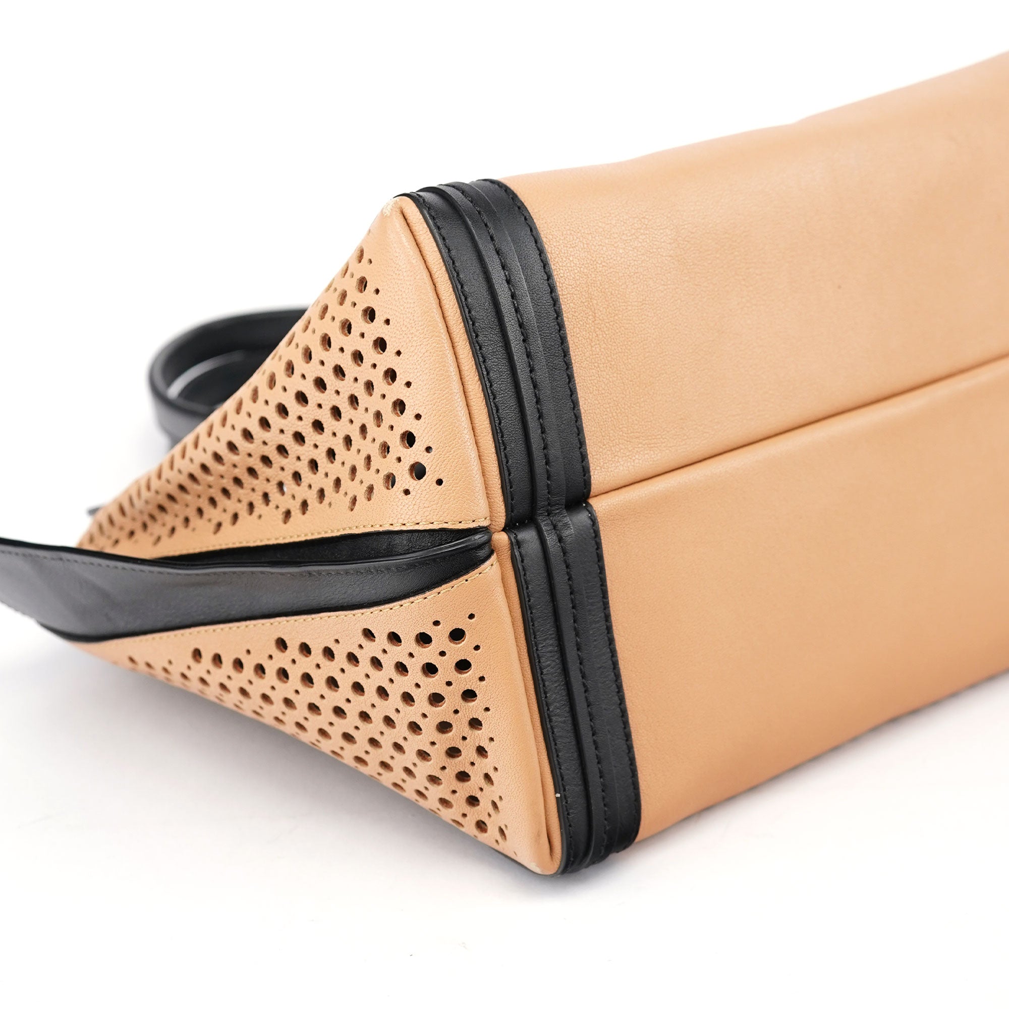 Soft Pink Black Perforated Leather Tote Bag